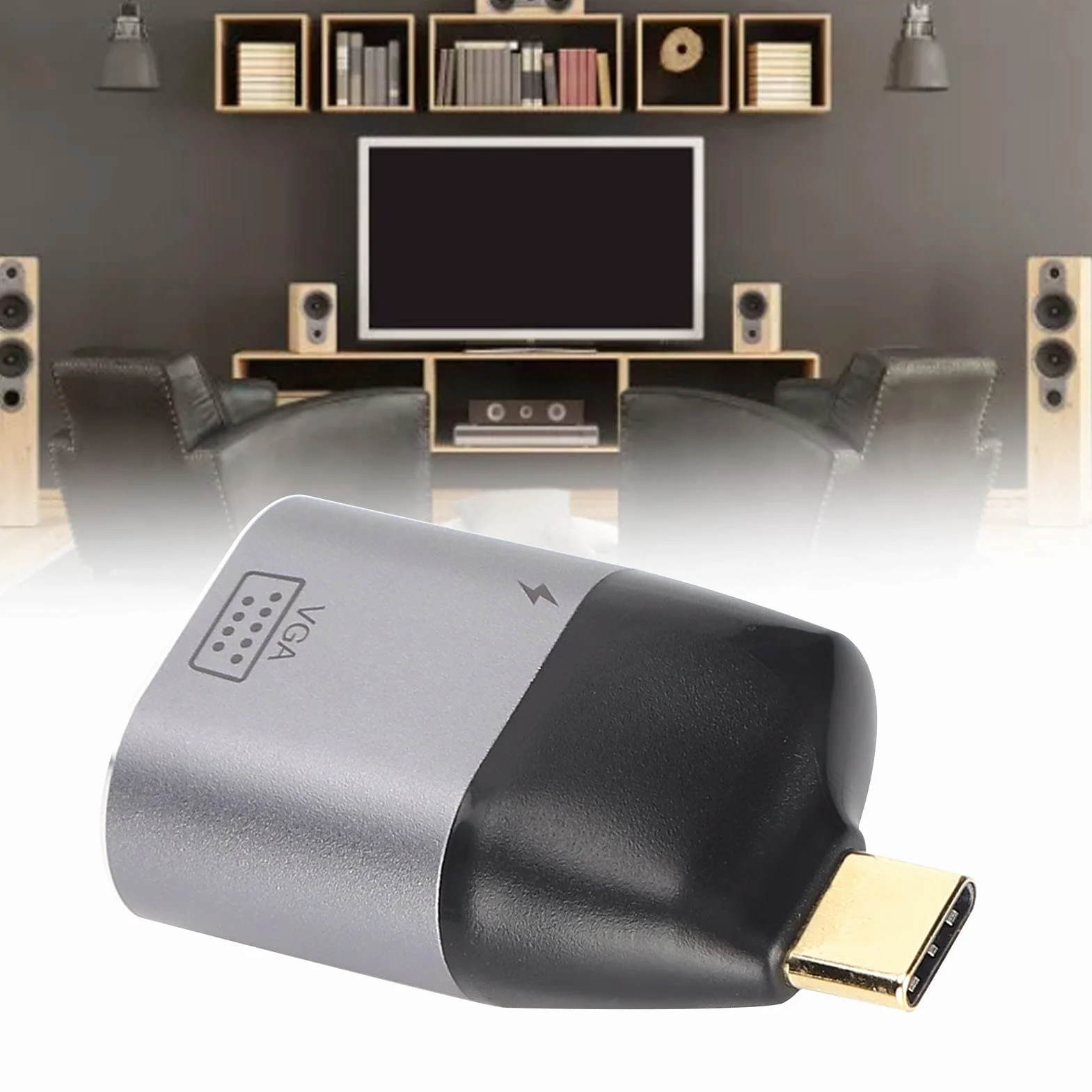 Shanrya Adapter USB C na VGA, przejściówka USB-C VGA kompatybilna z Windows Android OS X