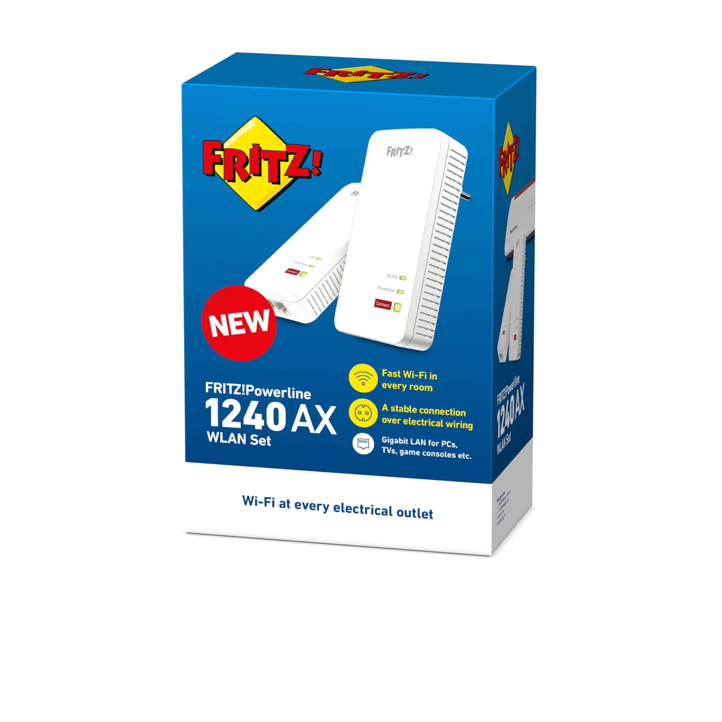 AVM FRITZ!Powerline 1240 AX WLAN Set Edition International, zestaw przedłużaczy do sieci elektrycznej 1200 Mbit/s, Wi-Fi 600 Mbit/s