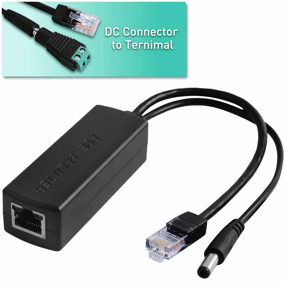GeeekPi Rozdzielacz Gigabit PoE, adapter Ethernet 48 V na 12 V 2 A, zgodny z IEEE 802.3af