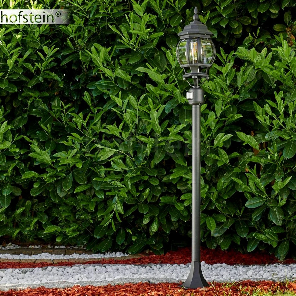 Lampa zewnętrzna Lentua z czujnikiem ruchu, oświetlenie drogi, odlew aluminiowy w kolorze czarnym z plastikowymi tarczami, lampa podłogowa 130cm, E27, IP44, bez żarówek