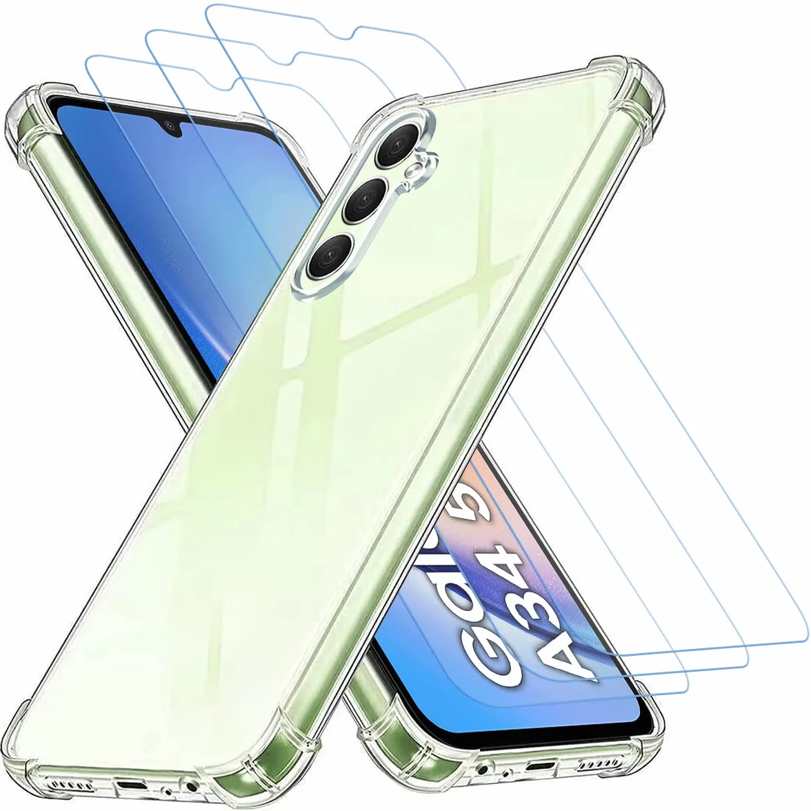 Samsung Galaxy A34 5G Przezroczysty Futerał Silikonowy TPU Odporny na Wstrząsy + 3x Szkło Hartowane