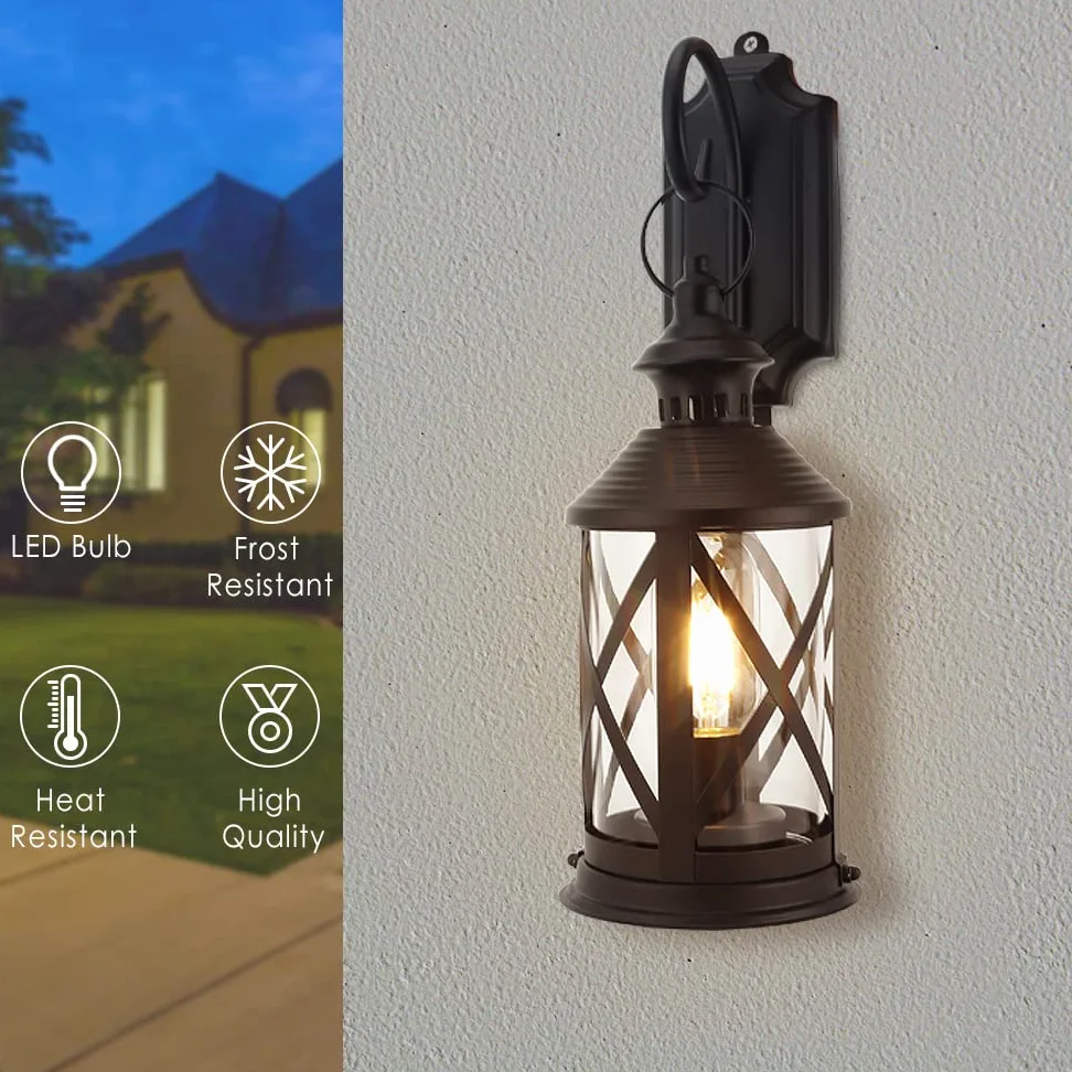 TRIROCKS Zestaw 2 Metalowych Sconces na Baterie 26 cm Wysokich, Dekoracyjne Lampy Stołowe LED, Bezprzewodowe Lampiony z Hakiem, Do Dekoracji Ogrodu, Patio, Ślubów (Czarny)