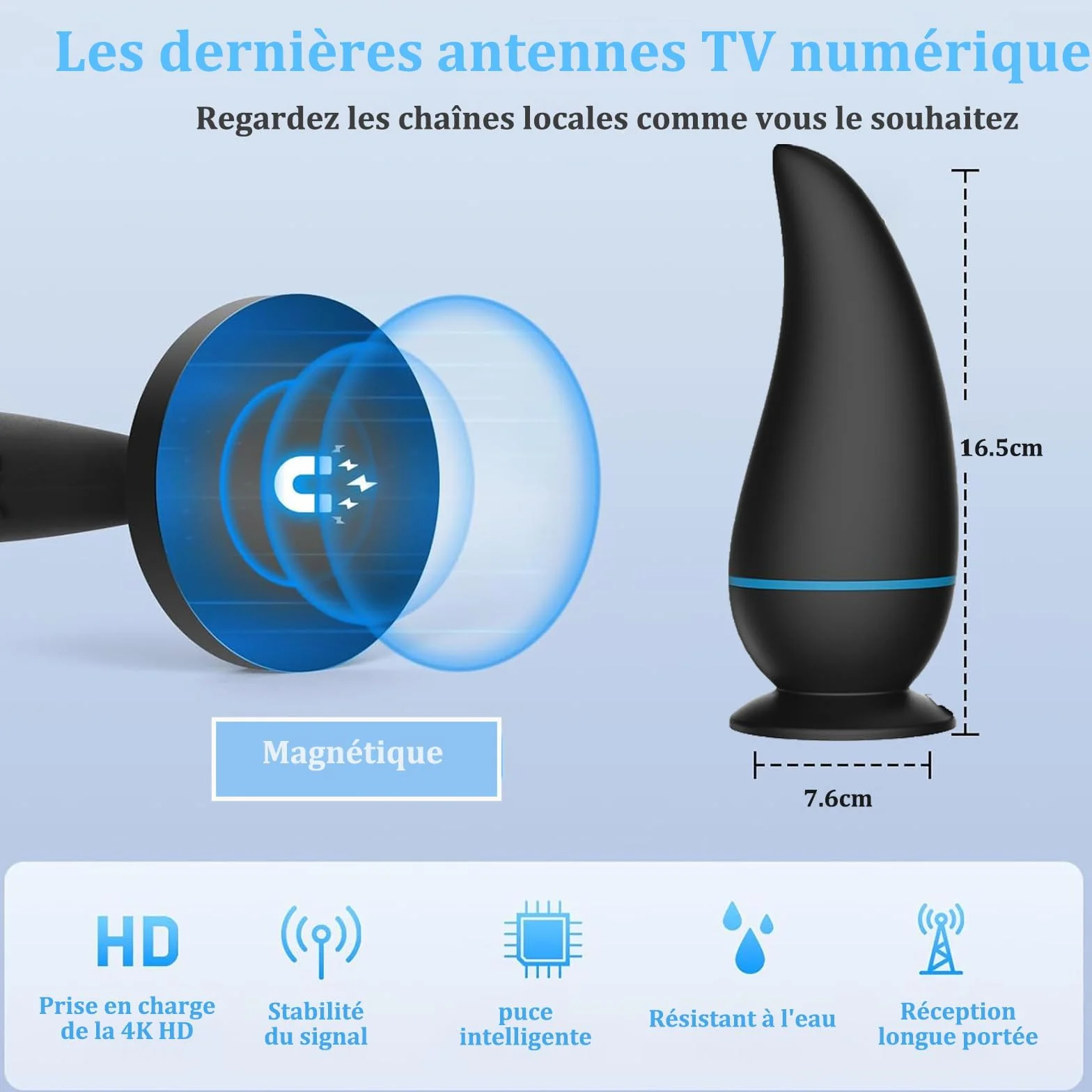 Antena DVBT2 cyfrowa telewizyjna duży zasięg 360° pokojowa mocna podstawa magnetyczna obsługuje 4K 1080P DVB-T2 VHF UHF kabel koncentryczny