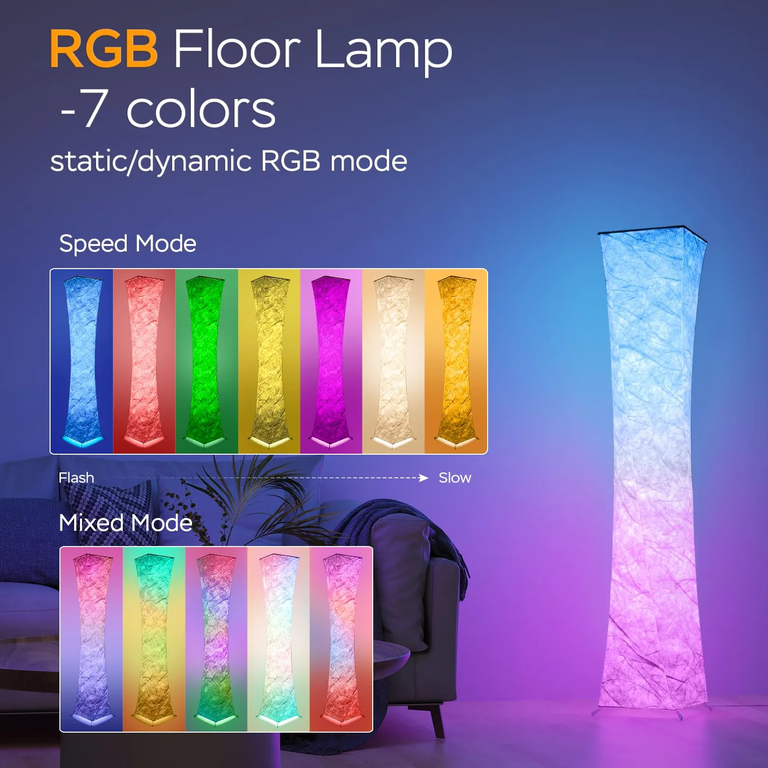 ANTENLICHT Lampa stojąca RGB do salonu, ściemniana, 155 cm, lampa stojąca LED z synchronizacją muzyki, zmiana koloru, lampa narożna, lampa RGB do salonu, sypialni, pokoju zabaw, pilot zdalnego