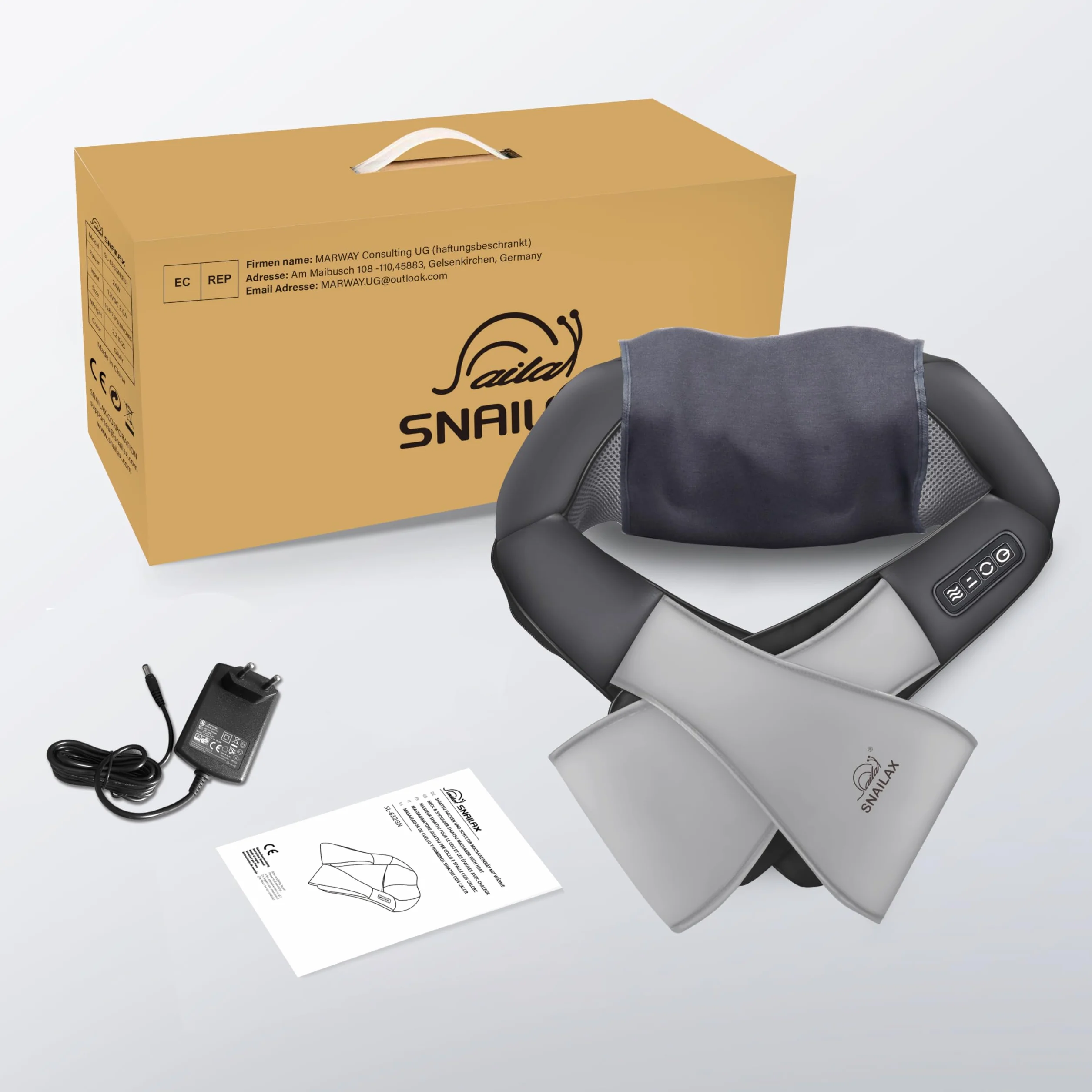 Snailax Shiatsu urządzenie do masażu karku, ramion, pleców, elektryczne, rotacyjne 4D, prezent dla mężczyzn i kobiet
