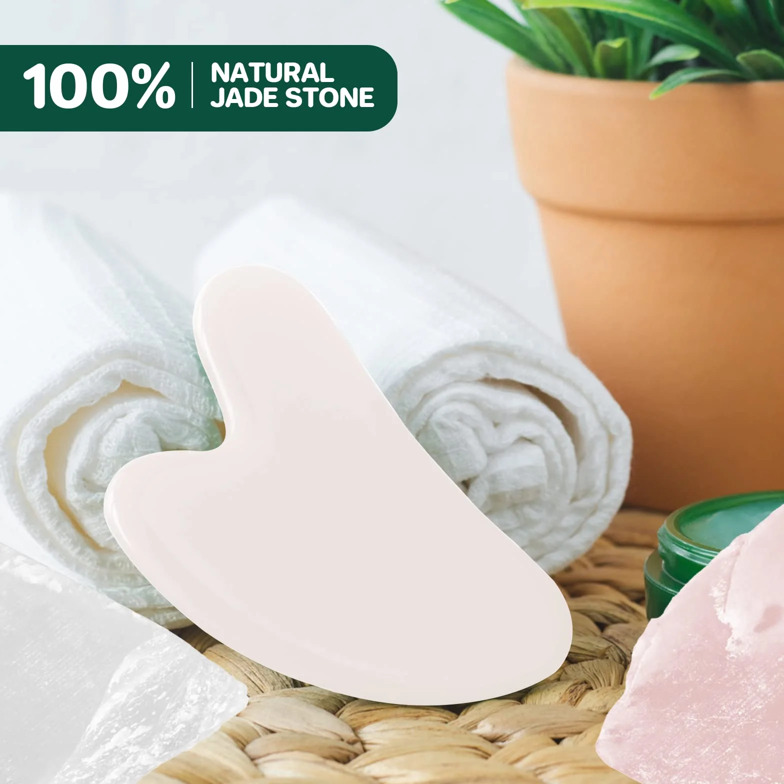 Gua Sha narzędzie do twarzy, deska guasha, naturalny kamień jadeitowy do terapii akupunkturowej SPA, leczenia punktów spustowych, łagodzi napięcia mięśni, zmniejsza obrzęki (biała)
