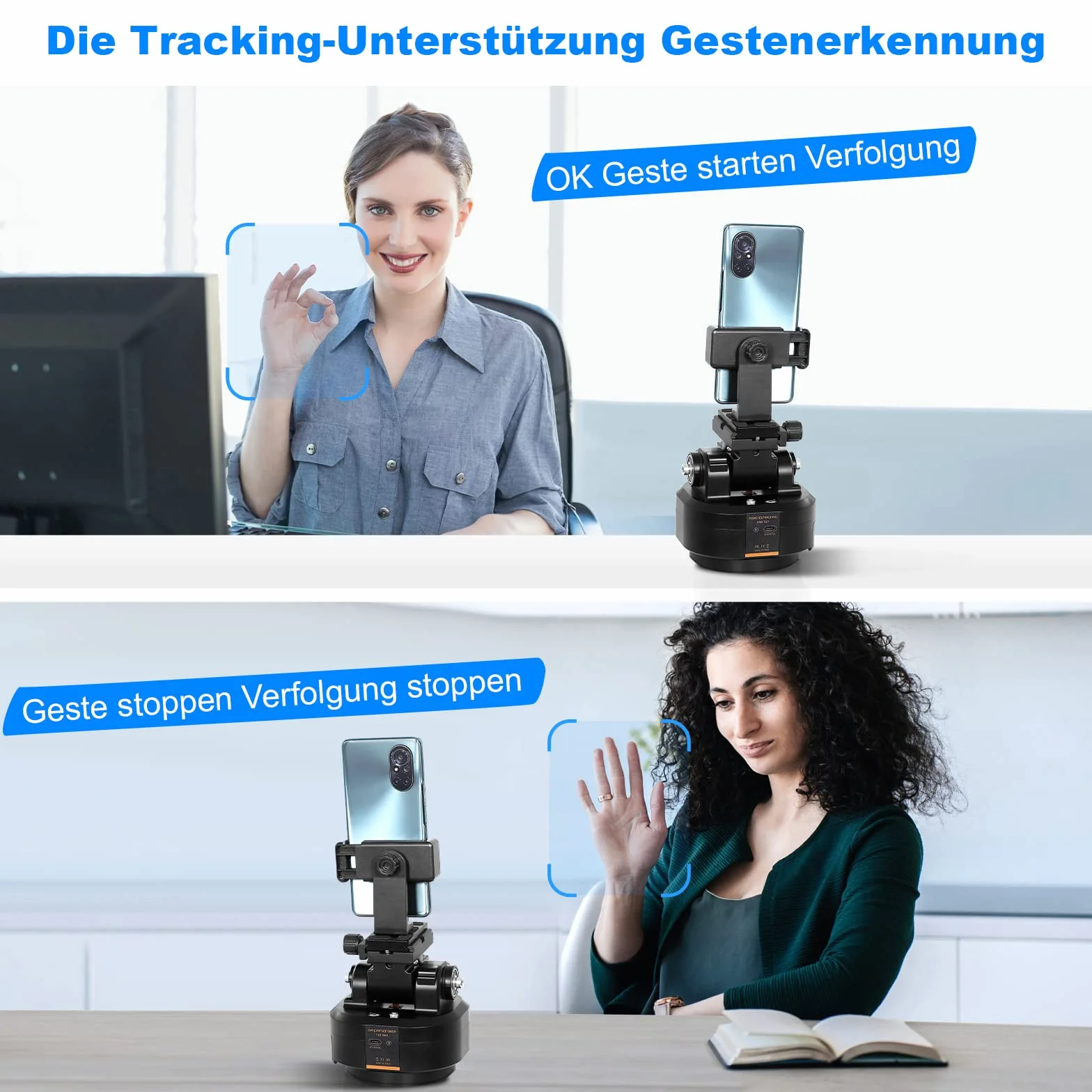 Soonpho M6 zmotoryzowana głowica statywu 360°, elektryczna, zdalna, panoramiczna z zaciskiem telefonicznym i AI Face Tracking, rozpoznawanie gestów