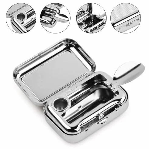 Dokeno metalowy kwadratowy pojemnik na popiół przenośny z pokrywką Mini popielniczka na zewnątrz do podróży pieszych na kempingu na plaży wędkowania (srebrny)