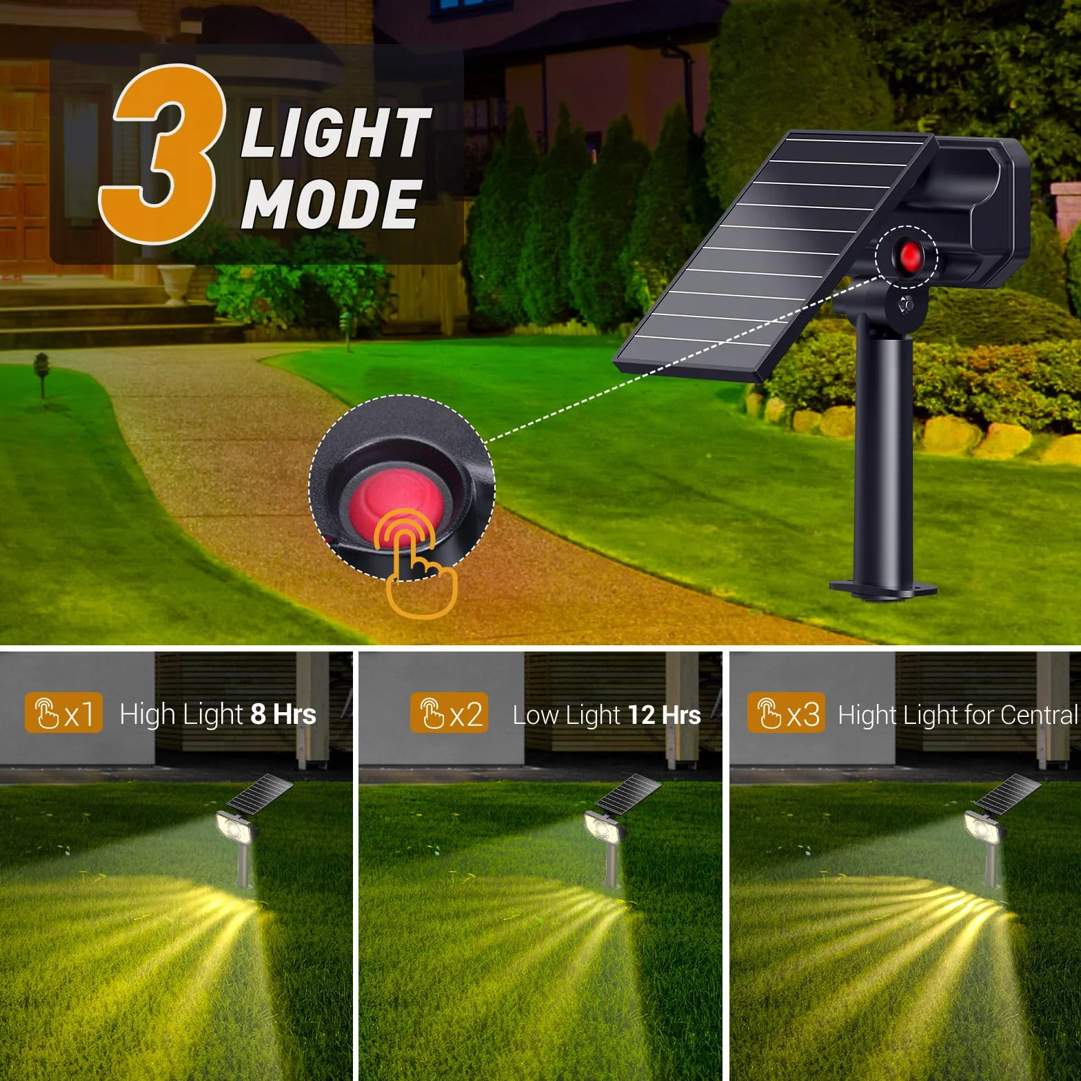 Quntis 26+1 LEDs Solar Garden Solar Light Warm White Solar Reflektor LED z 2 soczewkami, 3 tryby światła słonecznego na zewnątrz lampy na podwórko, patio, chodnik, trawnik, podjazd