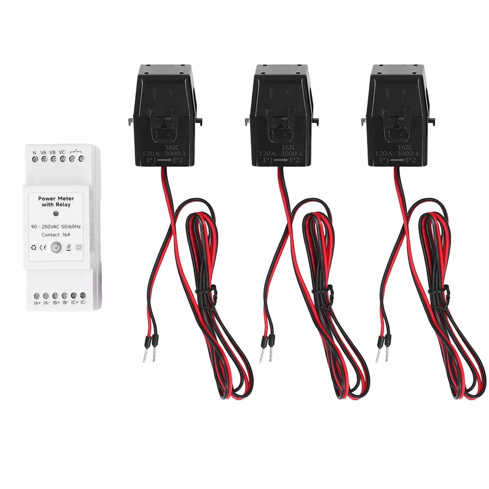 Eujgoov Monitor Energii WiFi, 3-fazowy, 4-przewodowy Inteligentny Licznik Zużycia Energii Elektrycznej ABS z 3 Zaciskami CT 120A, Dwukierunkowy Monitoring Aplikacji w Czasie Rzeczywistym Sterowanie