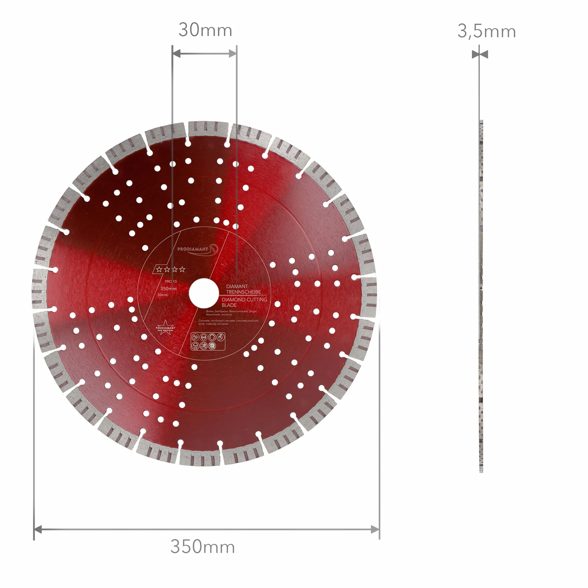 Diamentowa tarcza tnąca PRODIAMANT Turbo do betonu 350 mm x 30 mm wysokość segmentu 15 mm