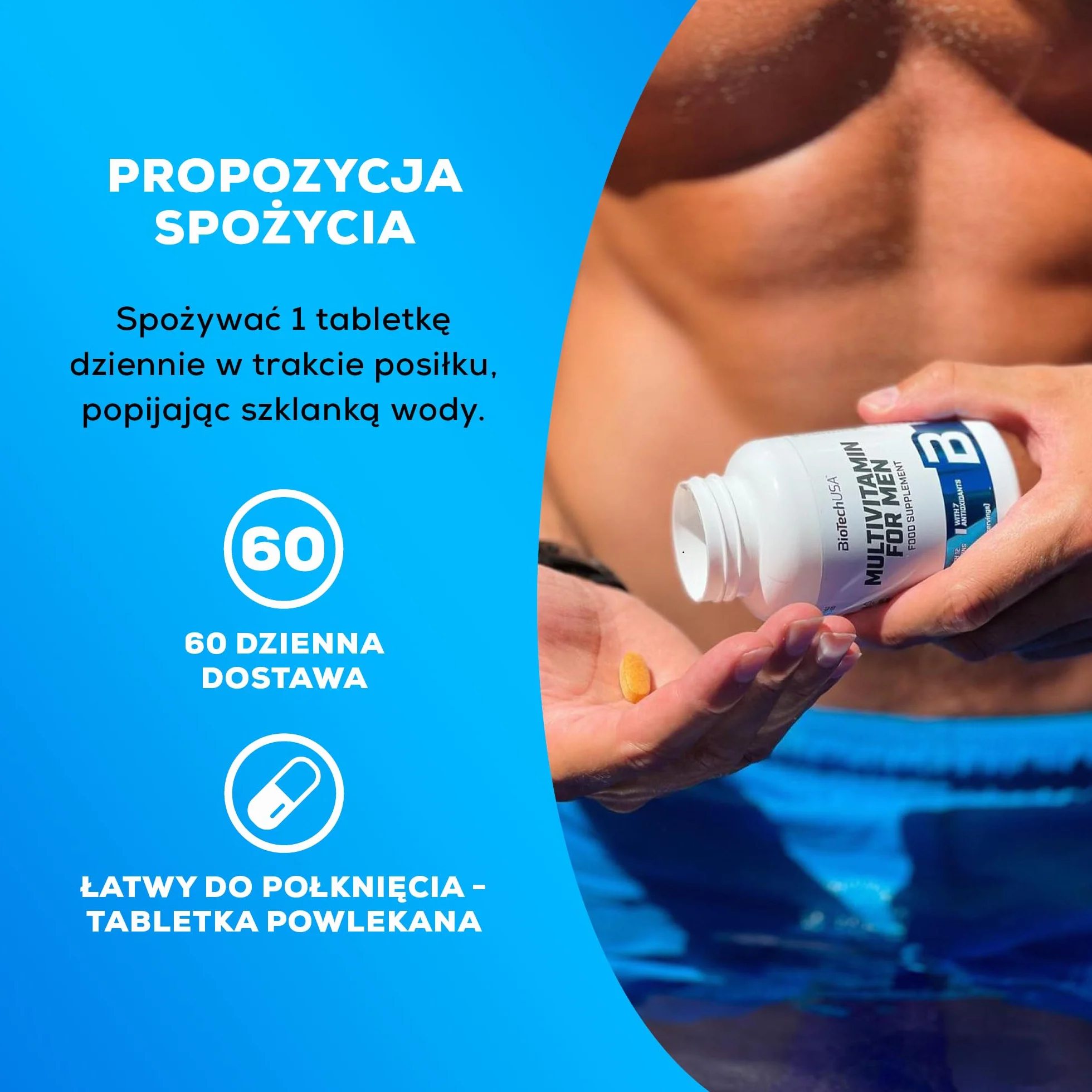 BioTechUSA Multivitamin For Men - kompleksowe wsparcie dla aktywnych mężczyzn | 38 substancji aktywnych | energia, wsparcie odporności i mięśni | ochrona antyoksydacyjna, 60 tabletek