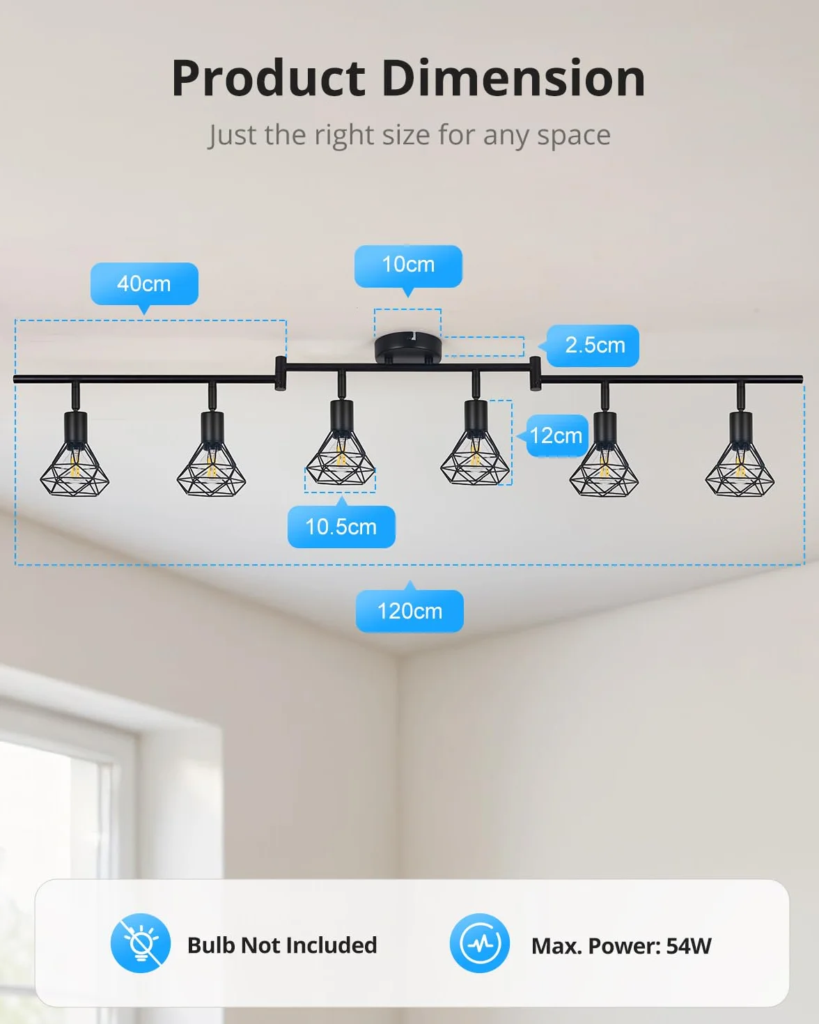 Gr4tec Lampa sufitowa z 6 obrotowymi reflektorami, czarna przemysłowa oprawa sufitowa E14, rampa punktowa i szyny sufitowe do kuchni, salonu, sypialni, korytarza, bez żarówek