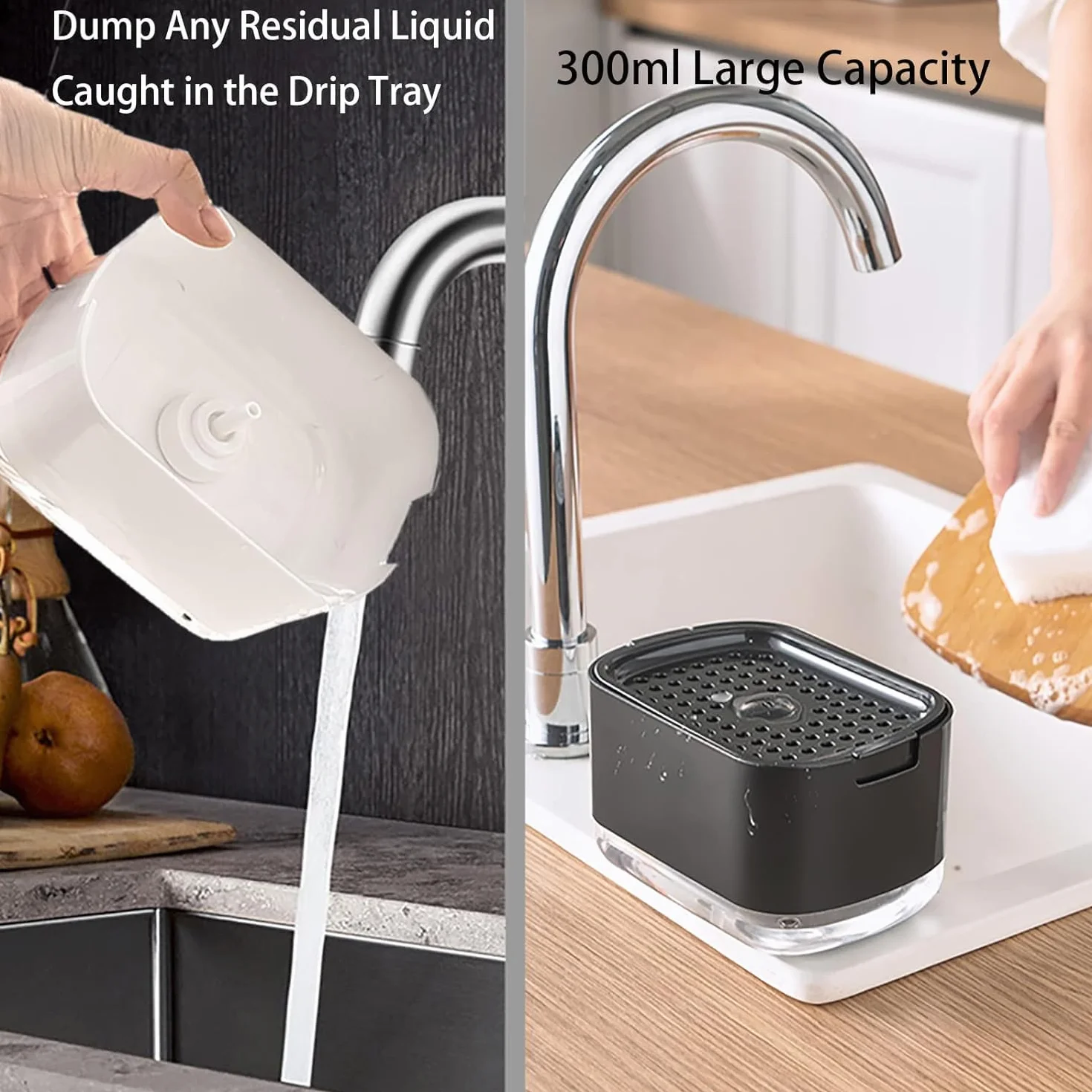 Collazoey Kitchen Washing Up Dozownik płynu do mycia 2 w 1, dozownik mydła z uchwytem na gąbkę, dozownik detergentu, w zestawie z gąbką do mycia naczyń (czarny)