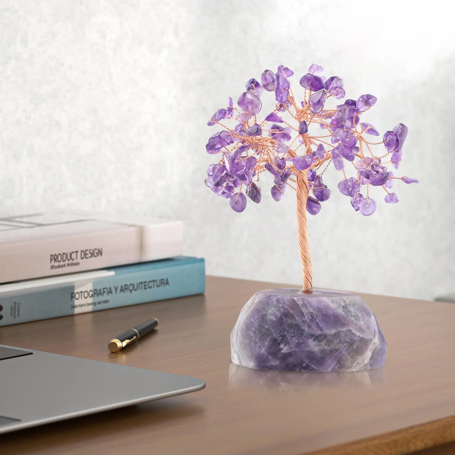 Drzewo kryształowe ametystowe, Reiki uzdrawiające drzewo kryształowe na naturalnych mini drzewkach kryształowych z bazą agatową, zawijanie drutu, kamienie bębnowe, Feng Shui, drzewo bonsai,