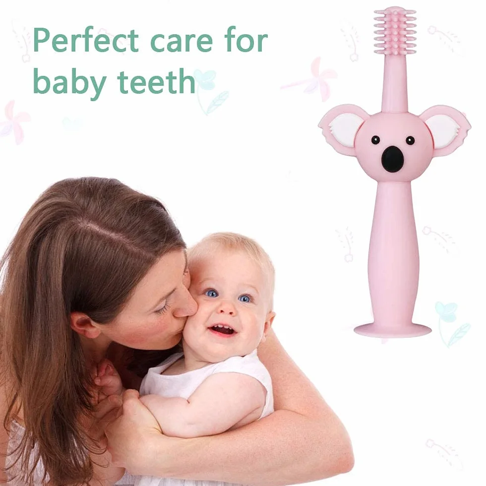 Szczoteczki do zębów Vicloon Baby, szczoteczka do zębów dla niemowląt, miękki silikon 360 ° z uroczym wzorem Koala, zabawka ząbkująca pielęgnacja jamy ustnej dla niemowląt 0-3 lat (części 3)