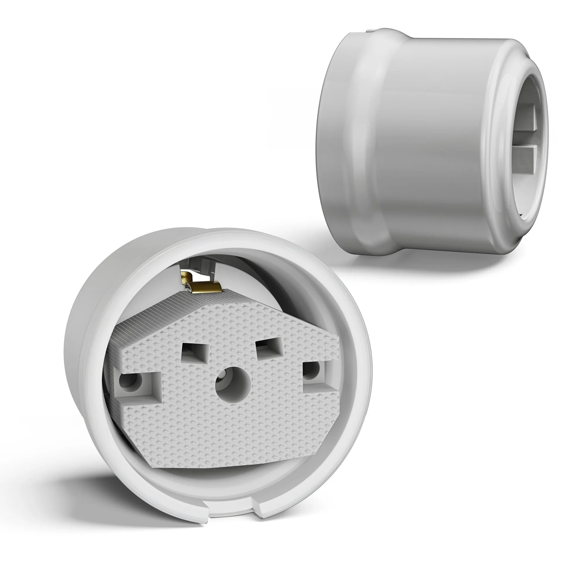 ledscom.de 6-gniazdowe gniazdko natynkowe z porcelany PORS, białe błyszczące, okrągłe, ⌀ 65 mm