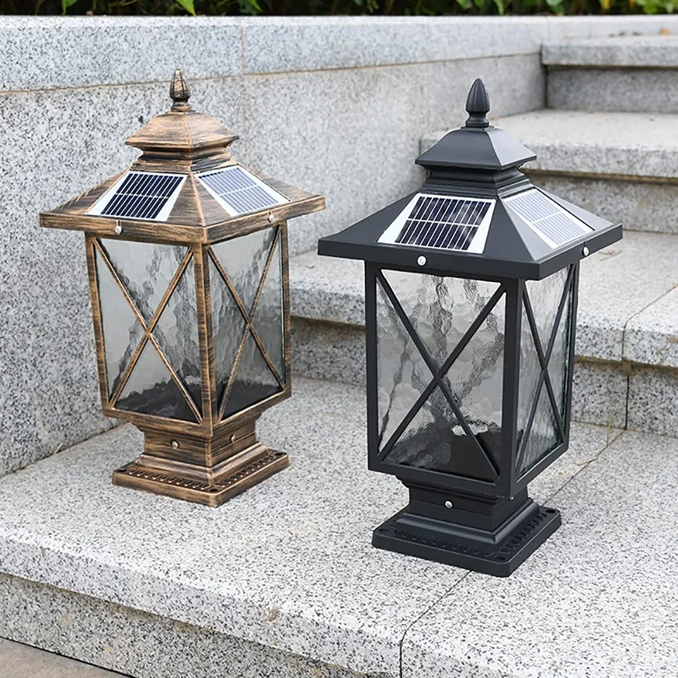 Światła słupkowe na zewnątrz, lampy ogrodowe, oświetlenie tarasu, światła solarne na zewnątrz, solarne lampy słupkowe LED z pilotem zdalnego sterowania, ogrodowe solarne światła ogrodzeniowe, wodoodporna, krajobrazowa lampa słupkowa do drewnianych słupków