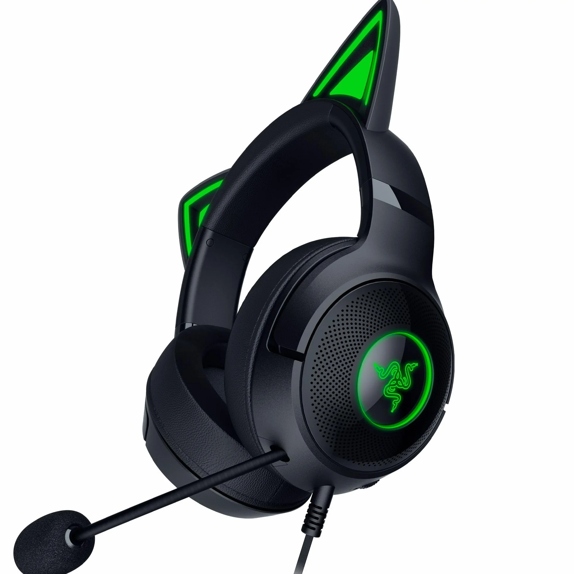 Razer Kraken Kitty V2 - Przewodowy zestaw słuchawkowy RGB z kocimi uszami (oświetlenie reaktywne Stream, HyperClear Micro Cardioid, Przetworniki Triforce 40mm, 7.1 dźwięk przestrzenny) Czarny