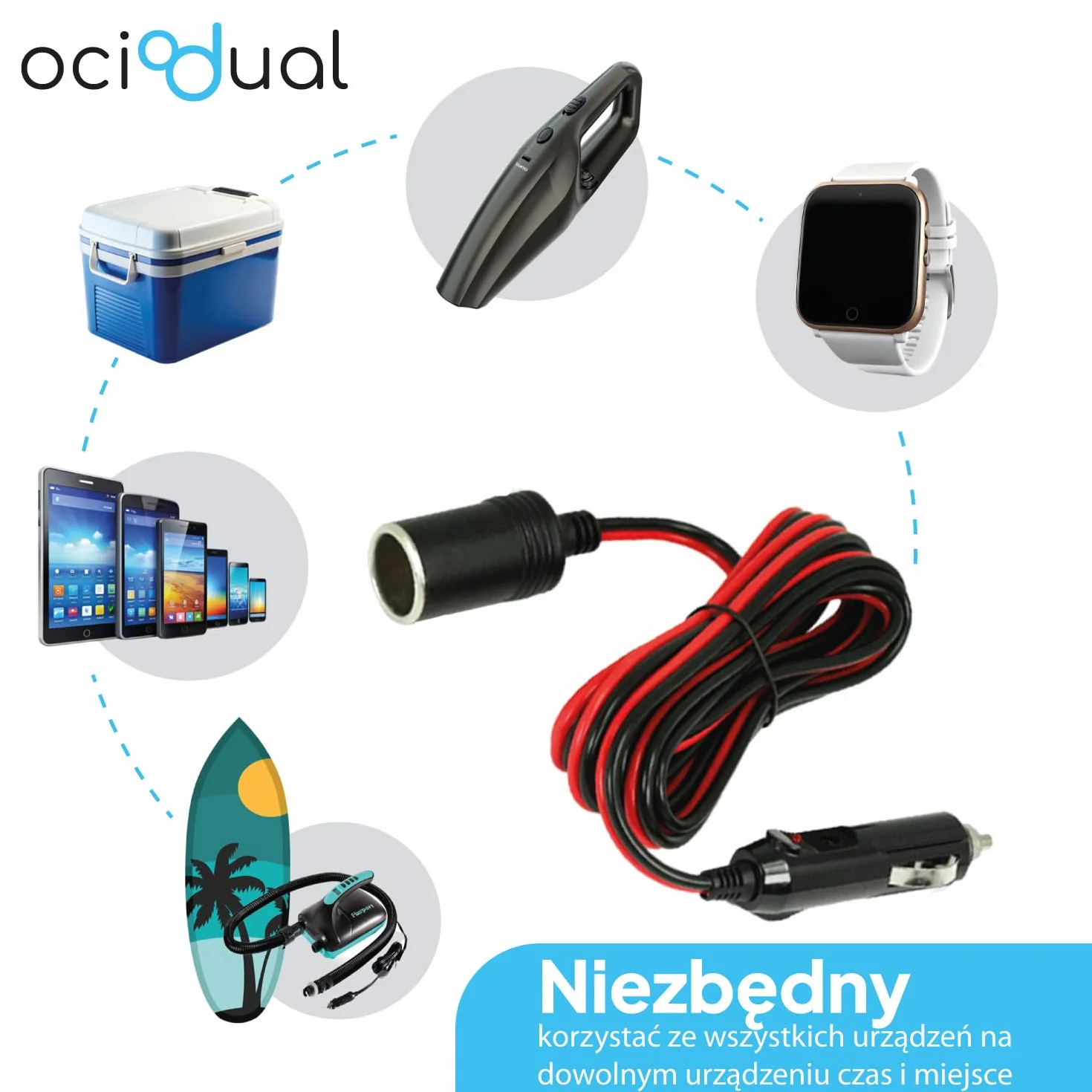OcioDual Przedłużacz do gniazda zapalniczki samochodowej 12V 24V czarny
