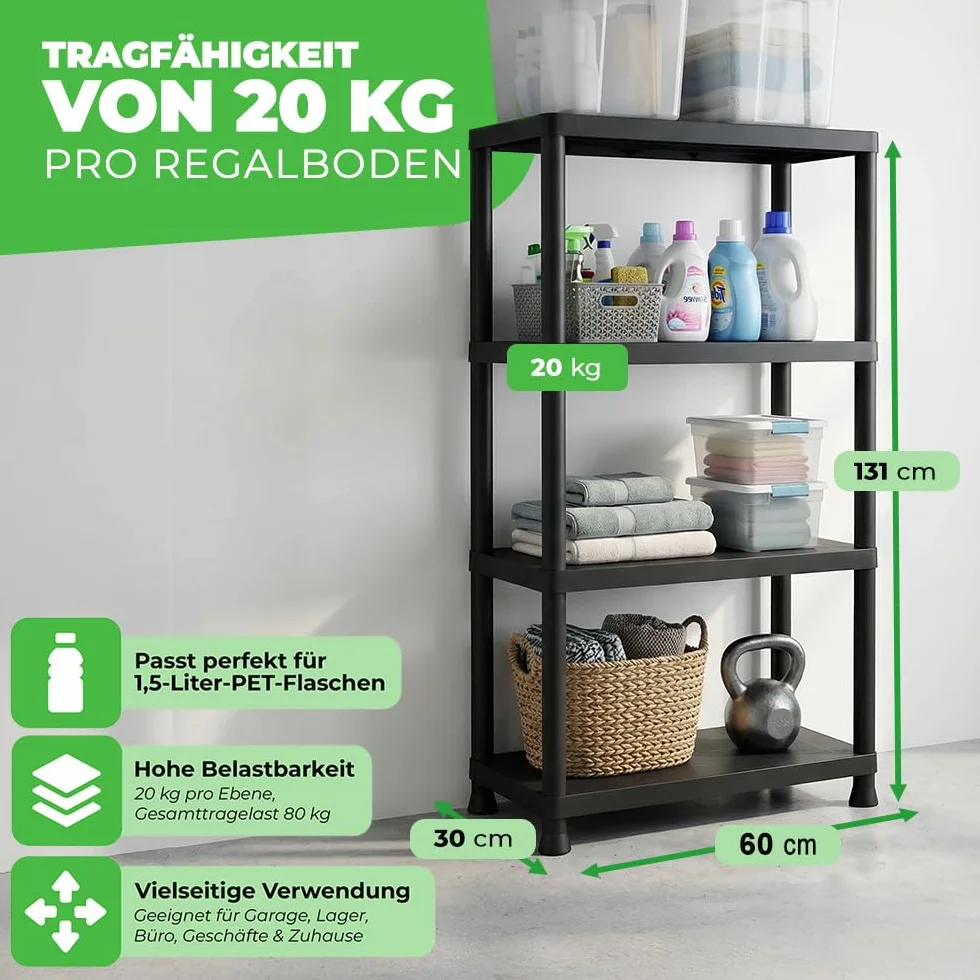 Ondis24 Regał do dużych obciążeń, regał do piwnicy, magazynu, regał wtykowy, 2 sztuki w zestawie, każdy z 4 półkami, 135 x 60 x 30 cm