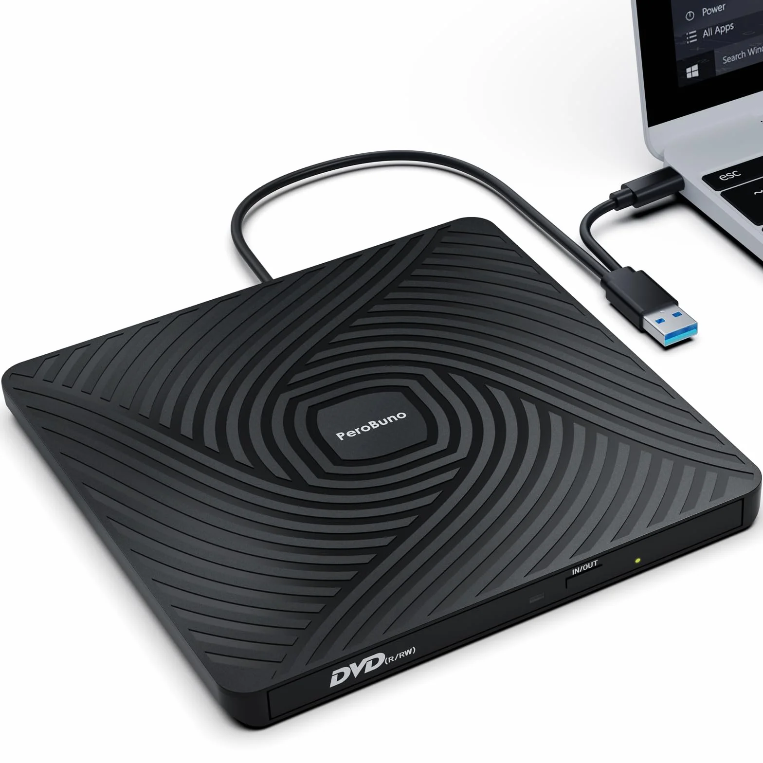PeroBuno Zewnętrzny Napęd CD DVD, Napęd Optyczny USB 3.0 Typu C, 0,5-calowy Ultra-Slim Przenośny Odtwarzacz Płyt CD ROM Do Laptopów PC Windows 11/10/8/7 Linux Mac OS