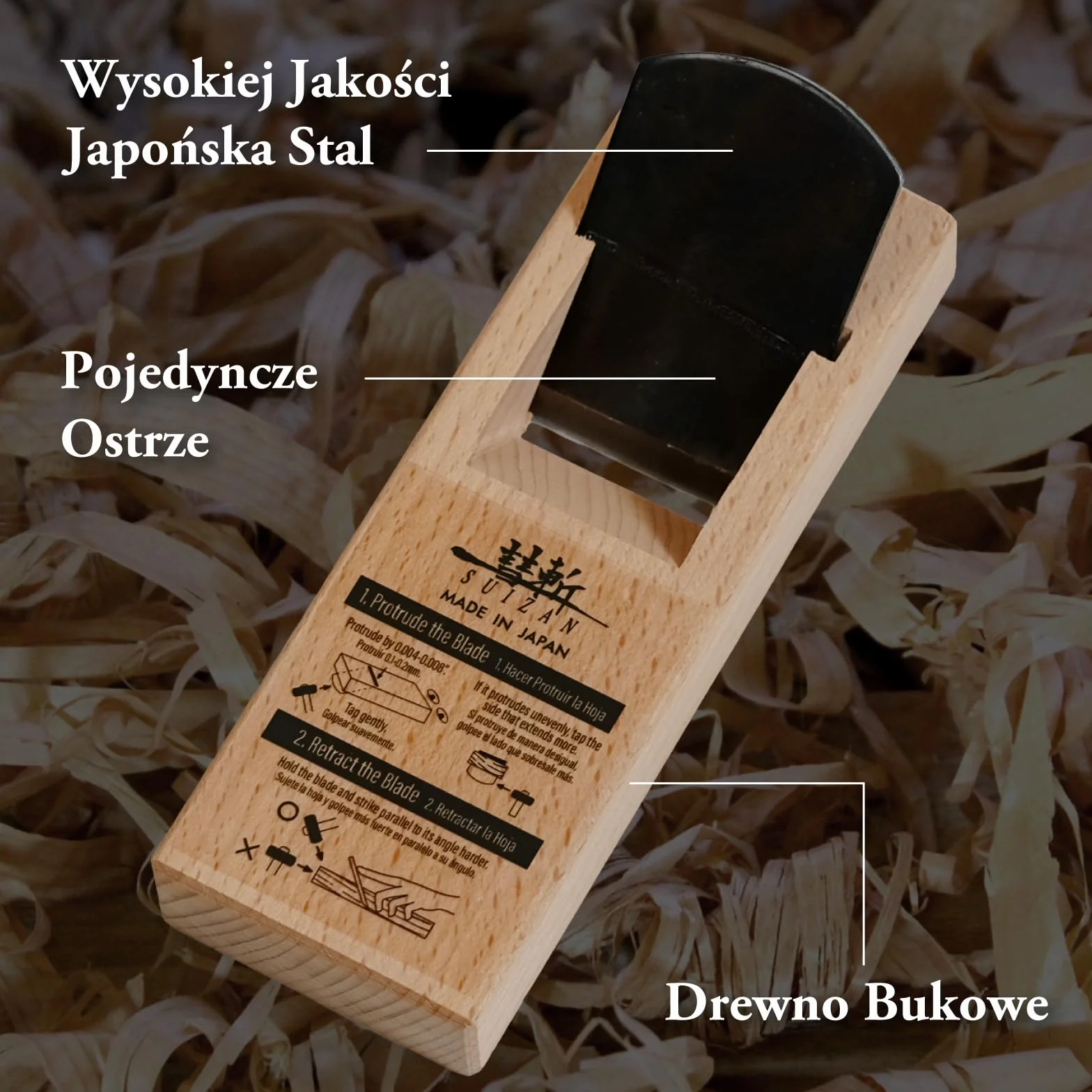 SUIZAN Kanna Japoński strug ręczny 42mm - Profesjonalne narzędzia do obróbki drewna