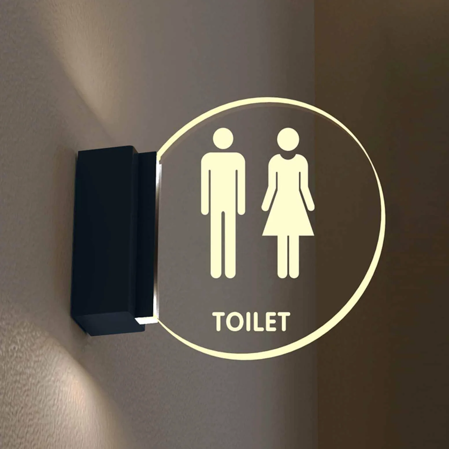 Ścienny Znak Led Do Toalety, Podświetlany Krawędziowo Znak Do Łazienki, Średnica 18 Cm, Dwustronny, Świecący Akrylowy Znak Do Toalety, Do Dekoracji Baru, Klubu I Hotelu