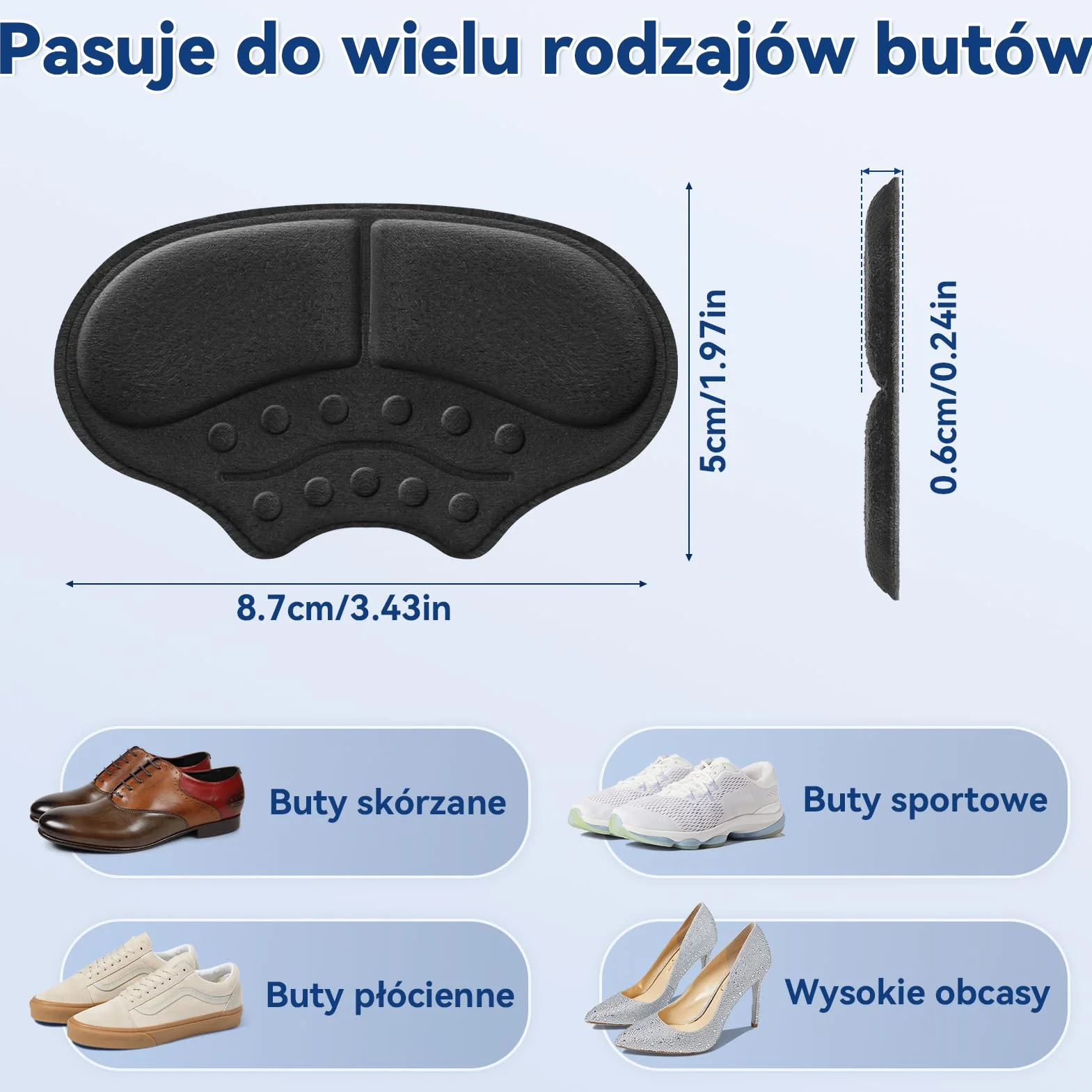 zapiętki do butów, 3 pary samoprzylepnych uchwyt pięty do butów do luźnych butów, antypoślizgowe nakładek na pięty do trampek na wysokich obcasach, skórzane buty za duże