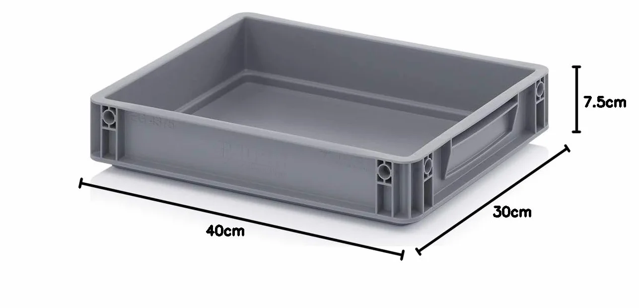 6,9 litra 40 x 30 x 7,5 cm euro układanie wytrzymałe plastikowe pojemniki do przechowywania pudełka szary (400 x 300 x 75 mm)