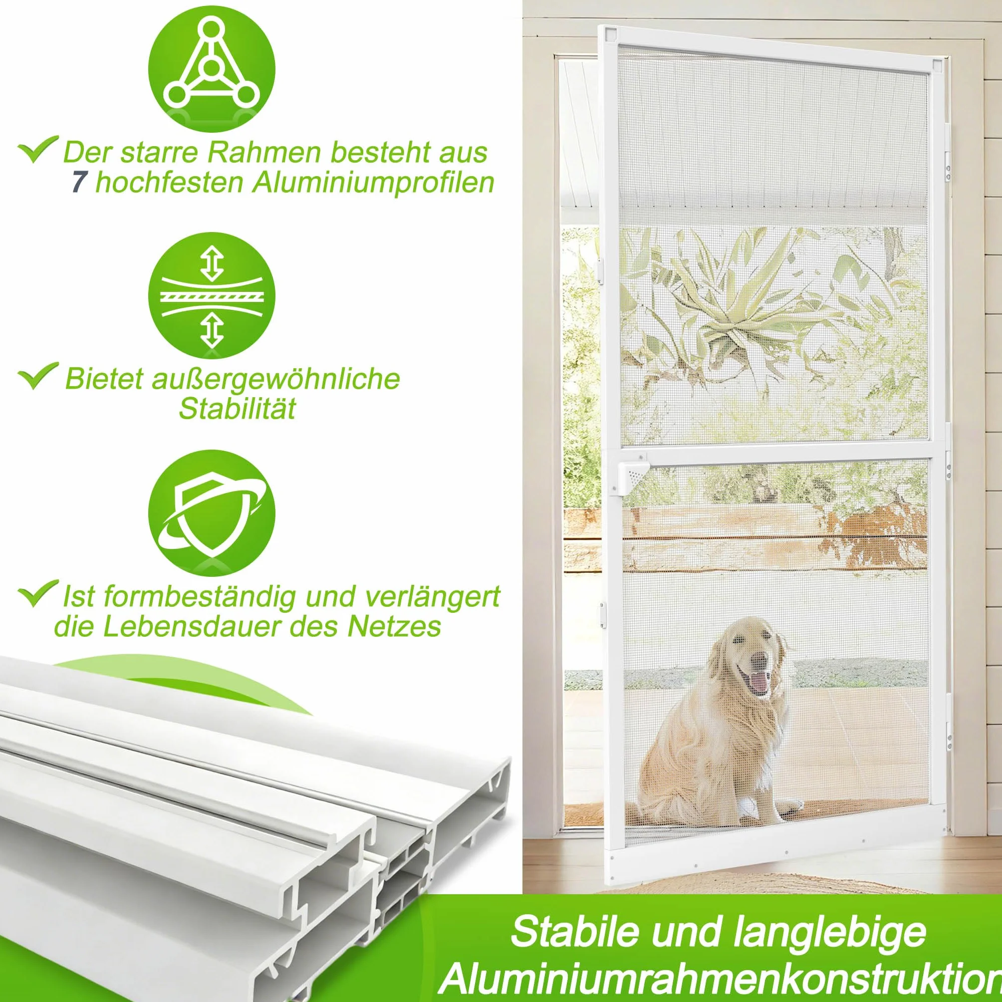 Aufun 120 x 240 cm Moskitiera do drzwi aluminiowych Flyscreen, ochrona przed owadami, z ramą aluminiową w kolorze białym