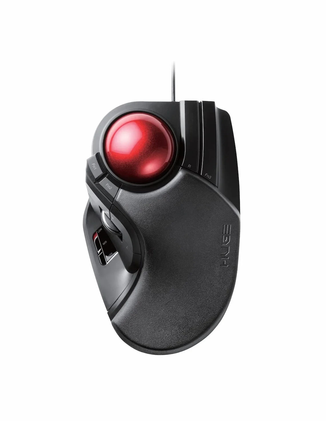 ELECOM przewodowa, obsługiwana palcem, duża mysz Trackball z 8 przyciskami i płynnym śledzeniem, precyzyjny optyczny czujnik do gier, dołączona podpórka pod nadgarstki (M-HT1URBK)