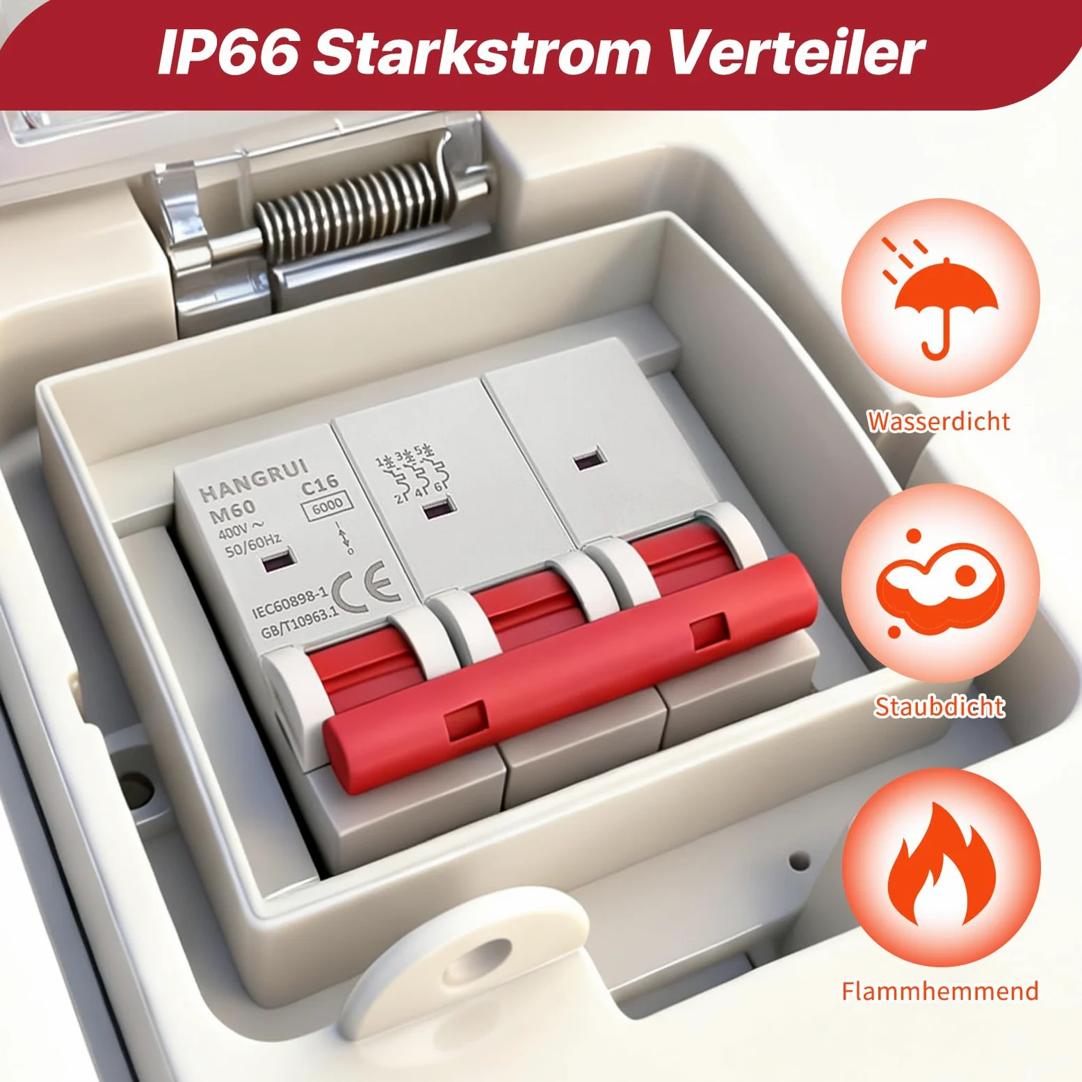 Adapter CEE 32 A na 16 A, wtyczka CEE, kabel przedłużający 230 V, IP44-66, rozdzielacz prądu z wyłącznikiem nadmiarowym, 5-pinowe gniazdko do warsztatu, na plac budowy