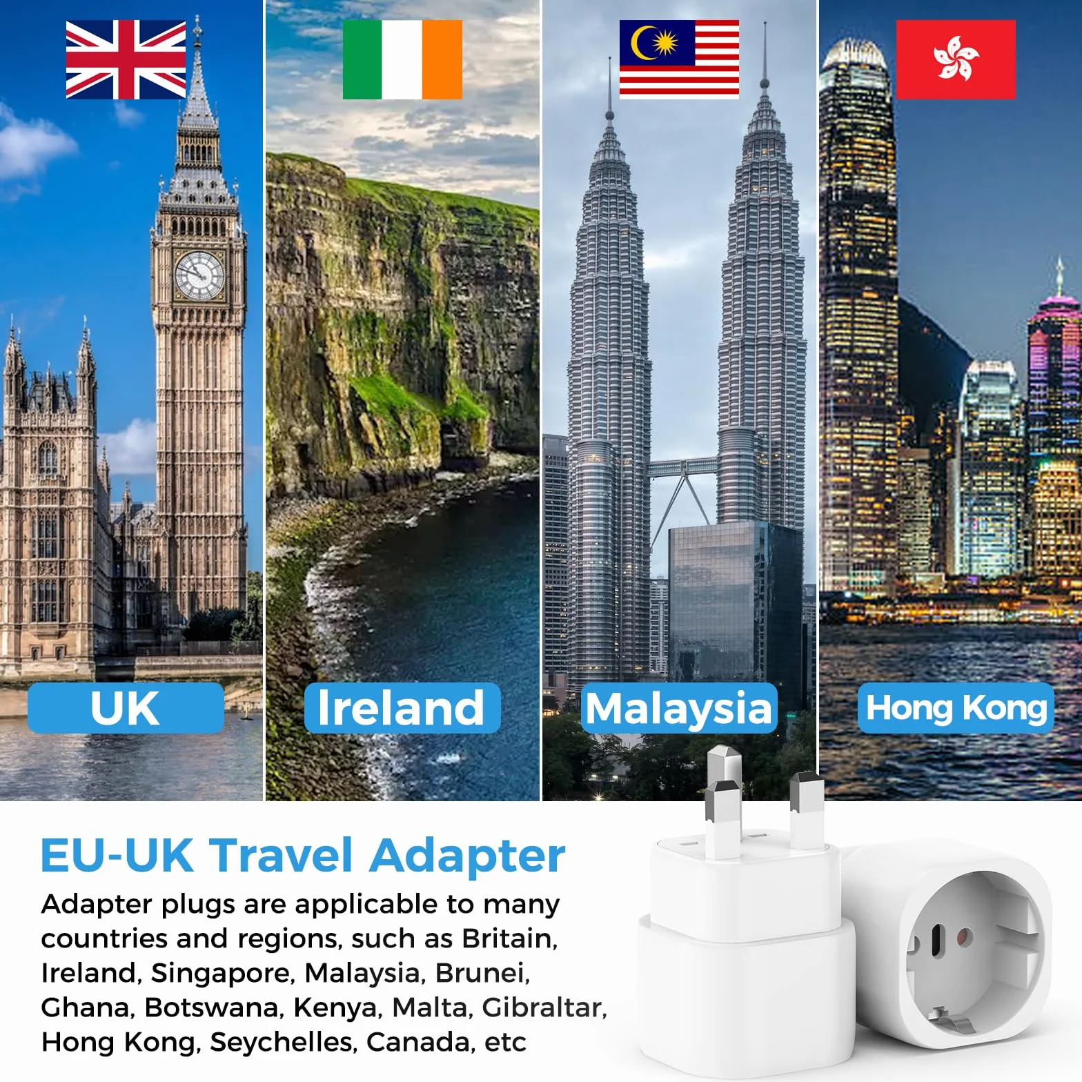 Adapter gniazda angielskiego typ G uniwersalny adapter podróżny Wielka Brytania Irlandia