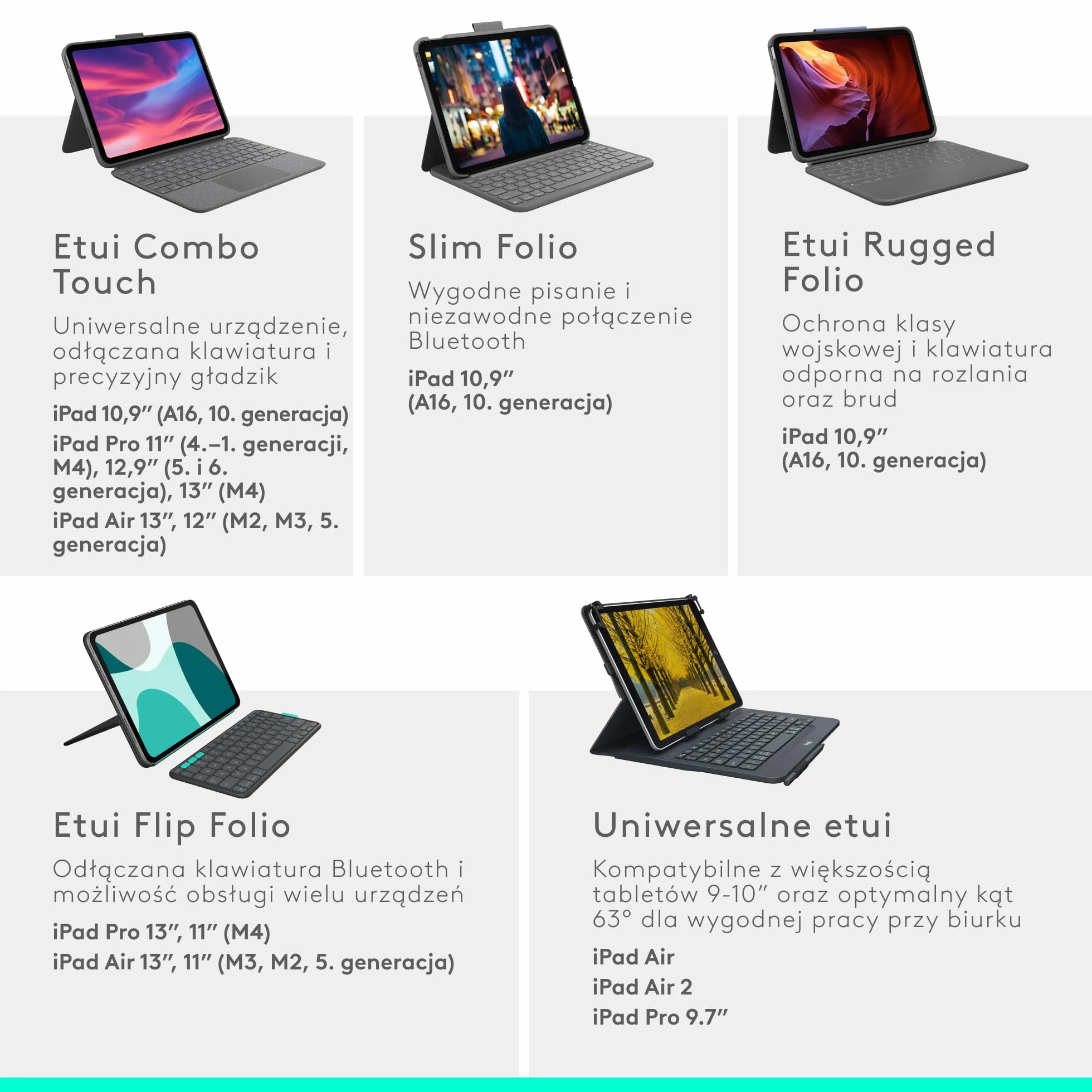 Logitech Combo Touch Etui z klawiaturą do iPada Pro 13 cali M4 M5 2024 2025 Odłączana podświetlana podstawka Grafit