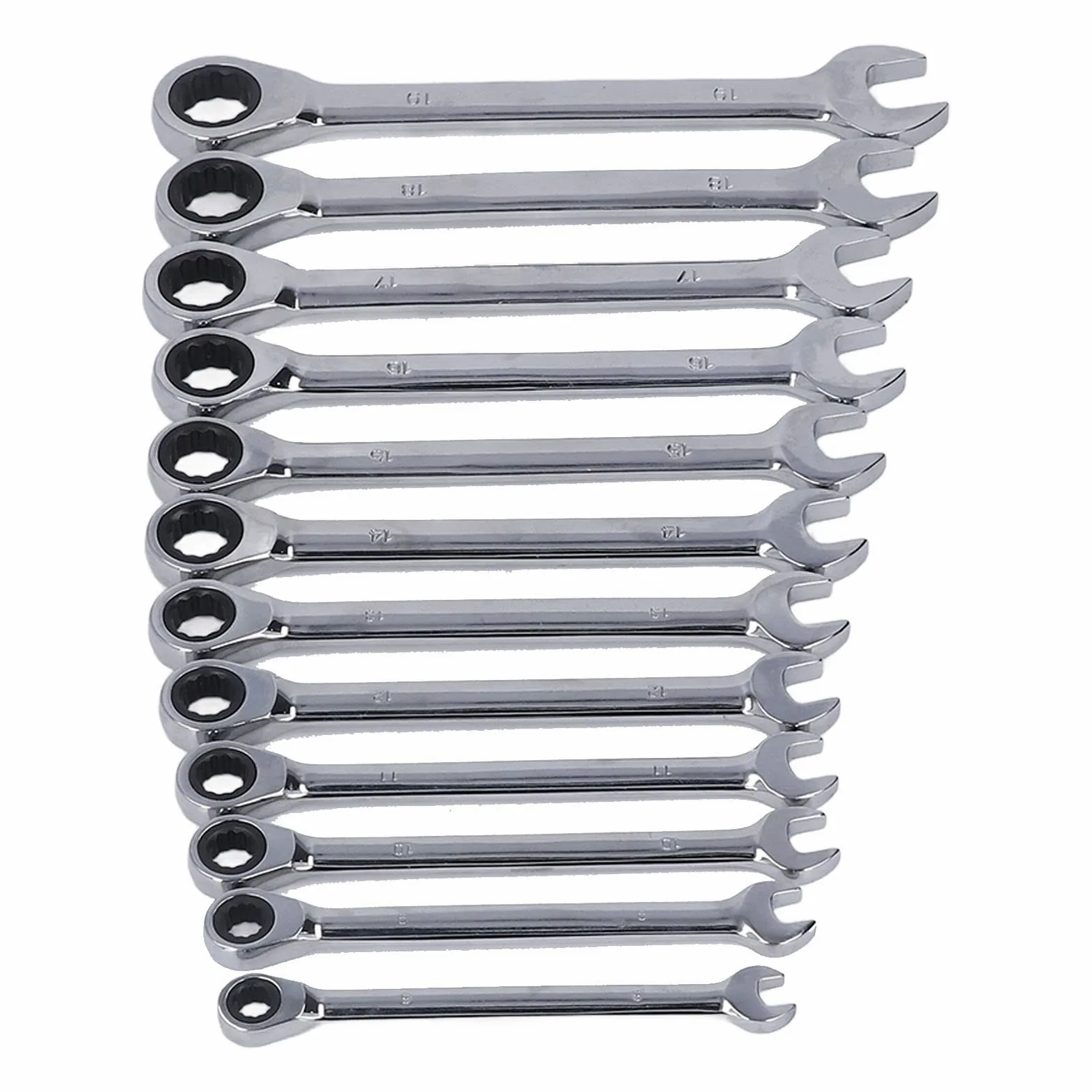 Zestaw Kluczy Grzechotkowych z głowicą stałą Zestaw Kluczy Grzechotkowych ze Stali Chromowo-wanadowej 8 Mm do 19 Mm 72 Zęby Kąt Obrotu 5 Stopni do Mechaniki Samochodowej i Użytku Domowego