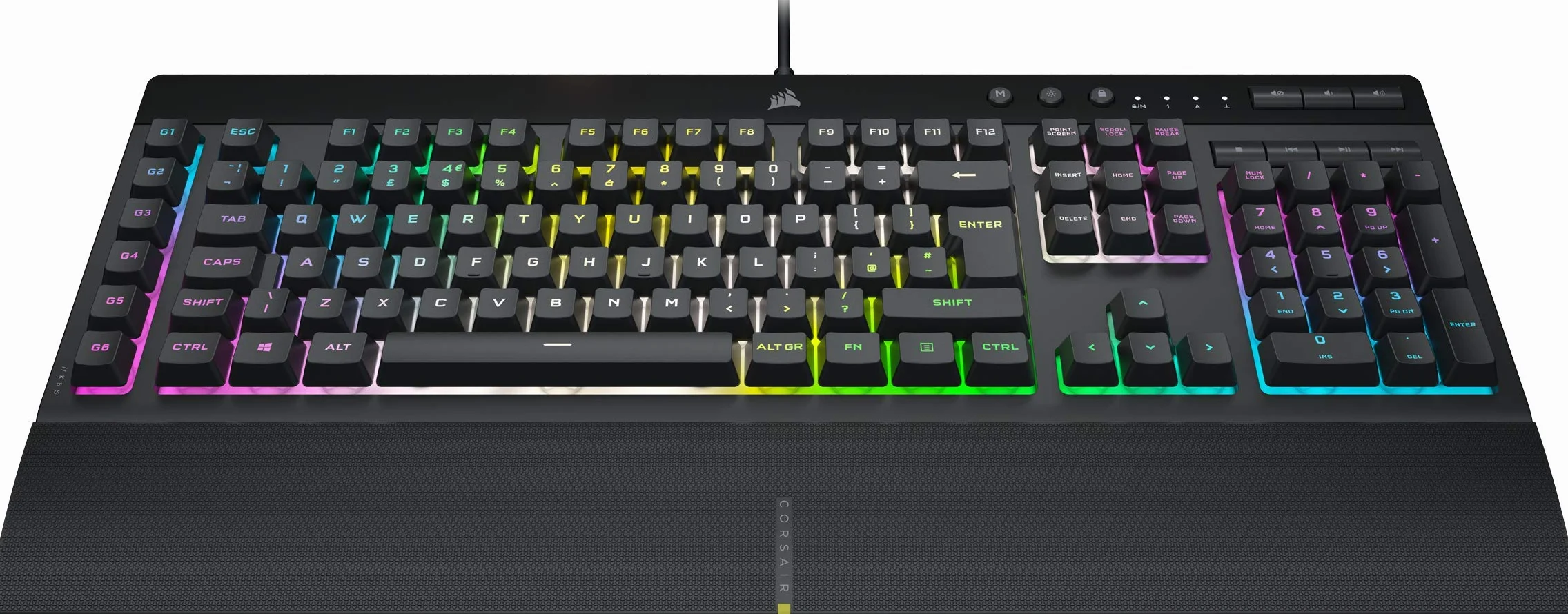 CORSAIR K55 RGB PRO XT przewodowa klawiatura do gier, IP42, odporna na kurz i zalanie, 6 klawiszy makro z integracją Elgato, kompatybilna z iCUE, QWERTY UK, PC, Mac, Xbox, czarna