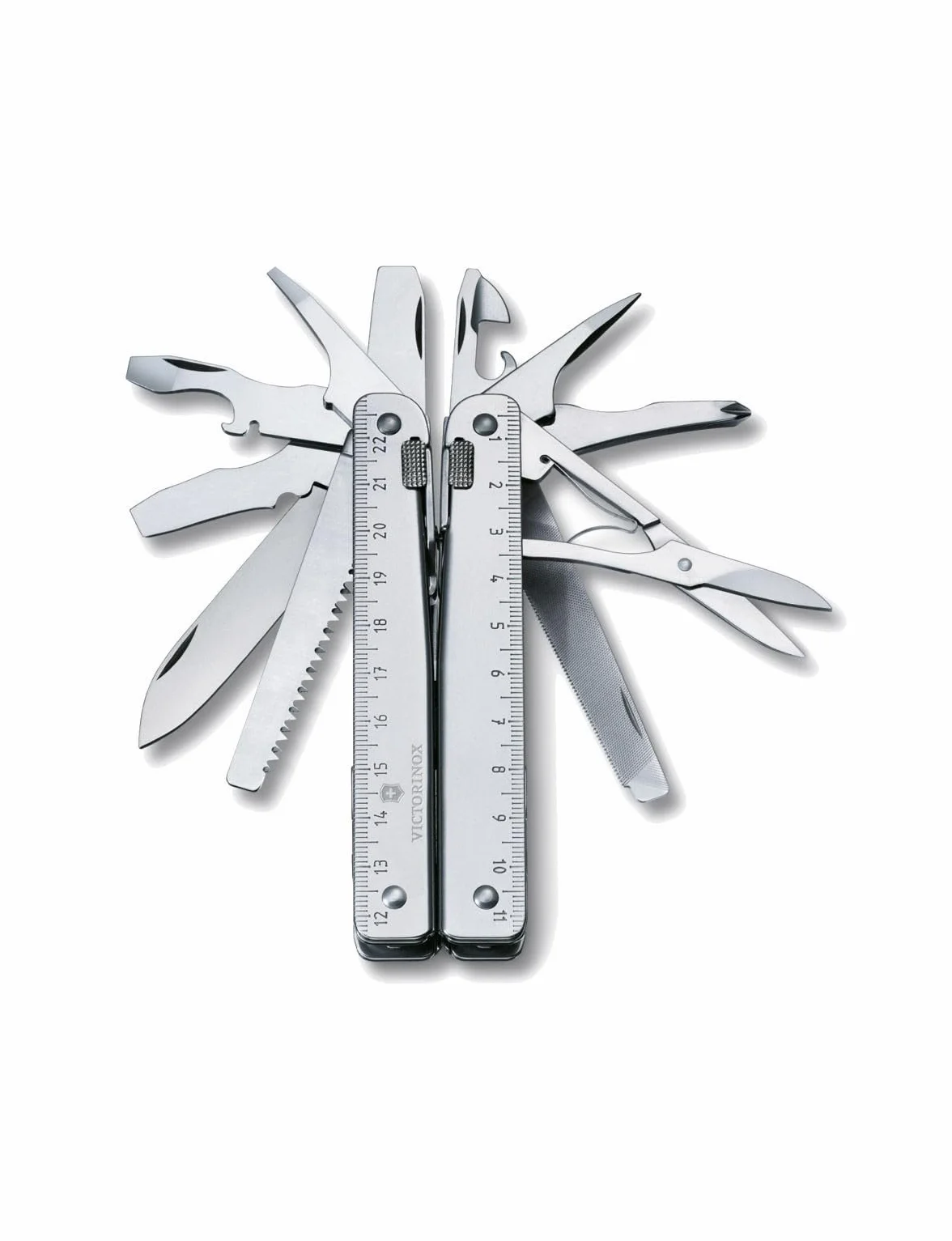 Victorinox Multifunktionswerkzeug Swiss Tool X (28 Funktionen, Kombi-Zange, Drahtbieger, Metallsäge) Leder-Etui, silber