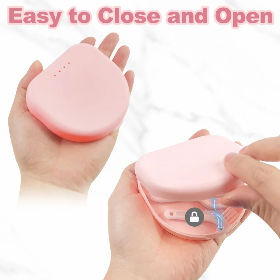 Retainer Case, przenośna wielofunkcyjna podróżna, małe pudełko do produkcji zębów, pusta obudowa do ochrony jamy ustnej z narzędziem do usuwania zębów w kolorze różowym