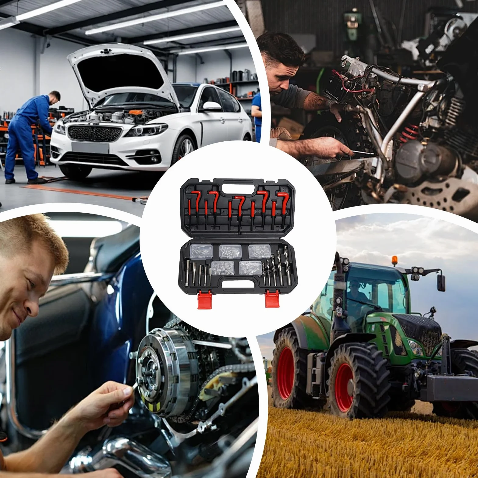 Helicoil Zestaw do Naprawy Gwintów Wytrzymałe wstawki przemysłowe | Gwintownik, śruby dociskowe i aplikator do wkładek Do maszyn, silników i pojazdów