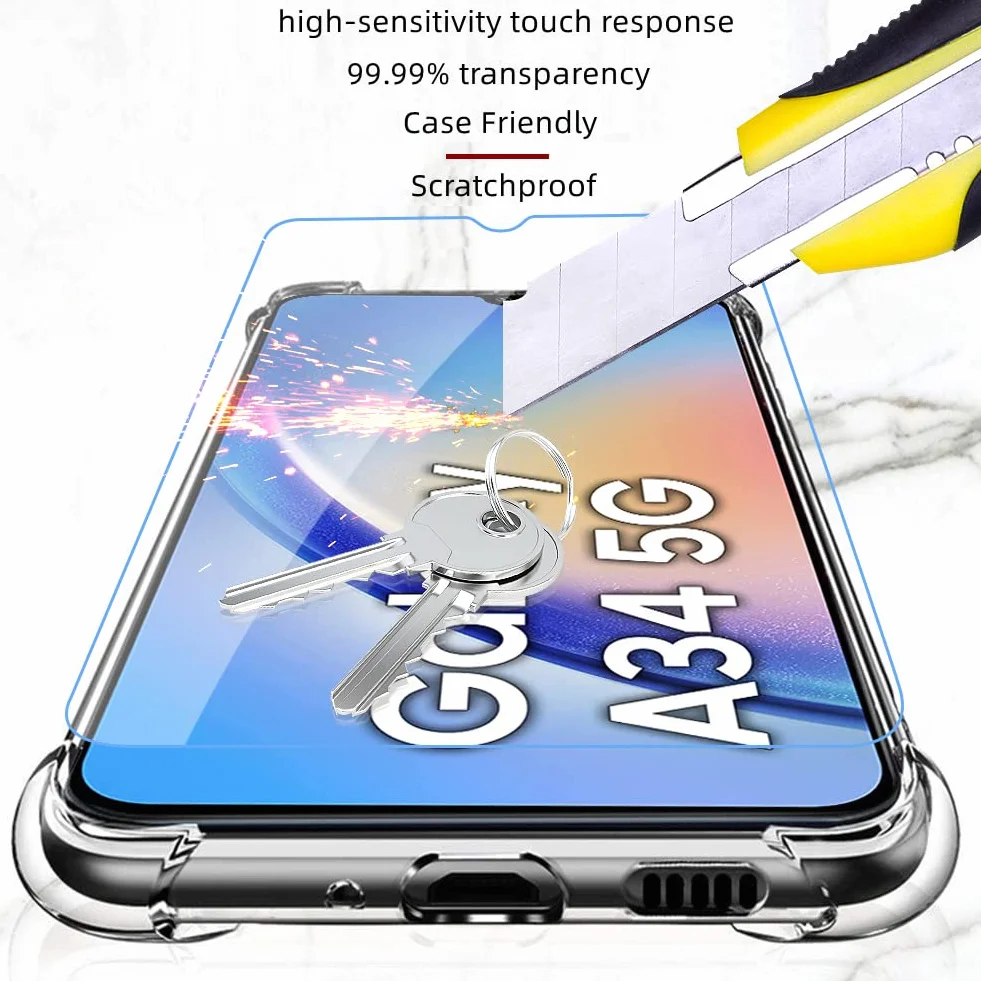 Samsung Galaxy A34 5G Przezroczysty Futerał Silikonowy TPU Odporny na Wstrząsy + 3x Szkło Hartowane