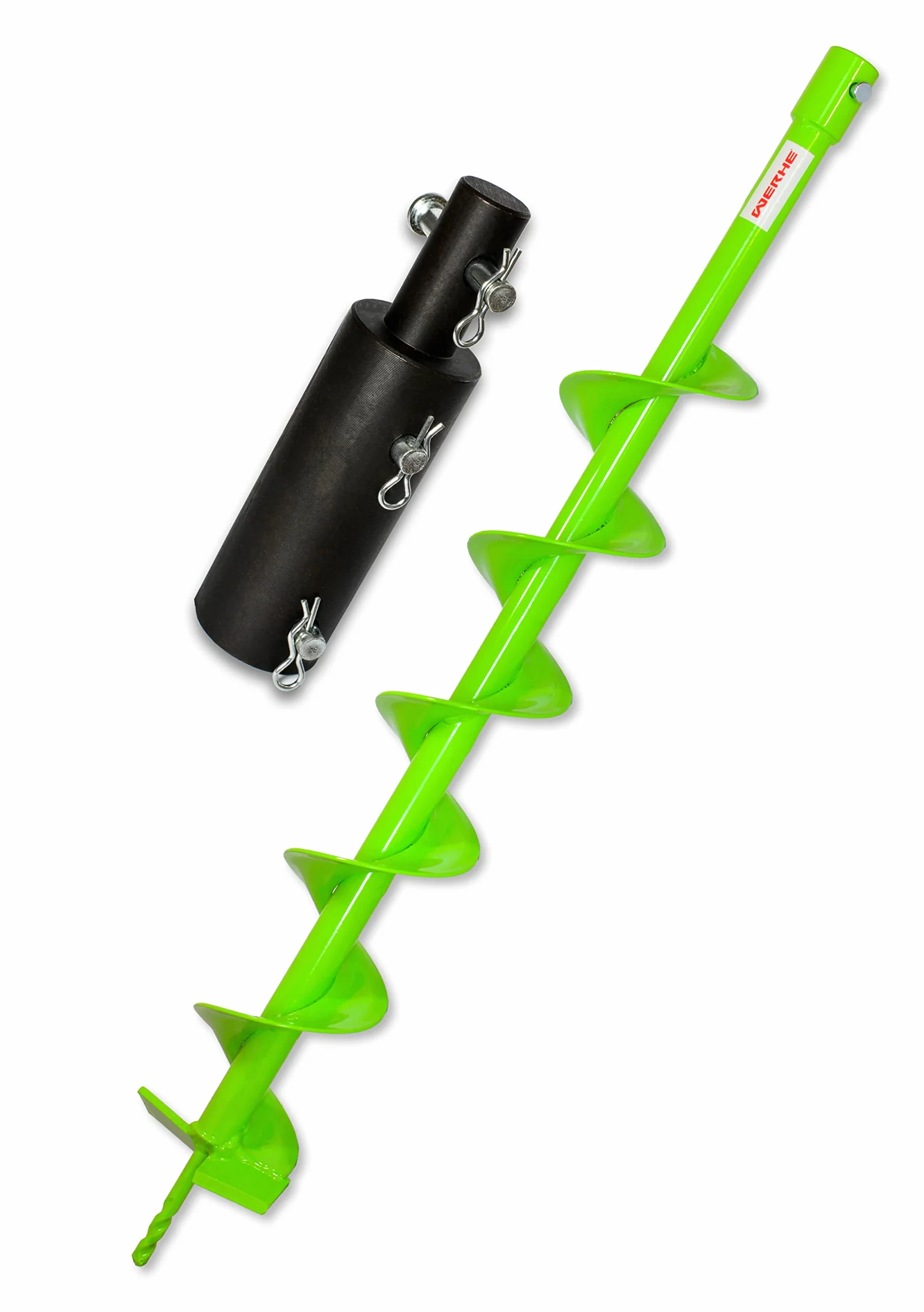 WERHE świder ziemny, średnica 100 mm, długość 80 cm, adapter 25/20 mm | wytrzymały chwyt stalowy, ostry grot, idealny do słupków ogrodzeniowych i otworów do sadzenia, z zawleczek zabezpieczających