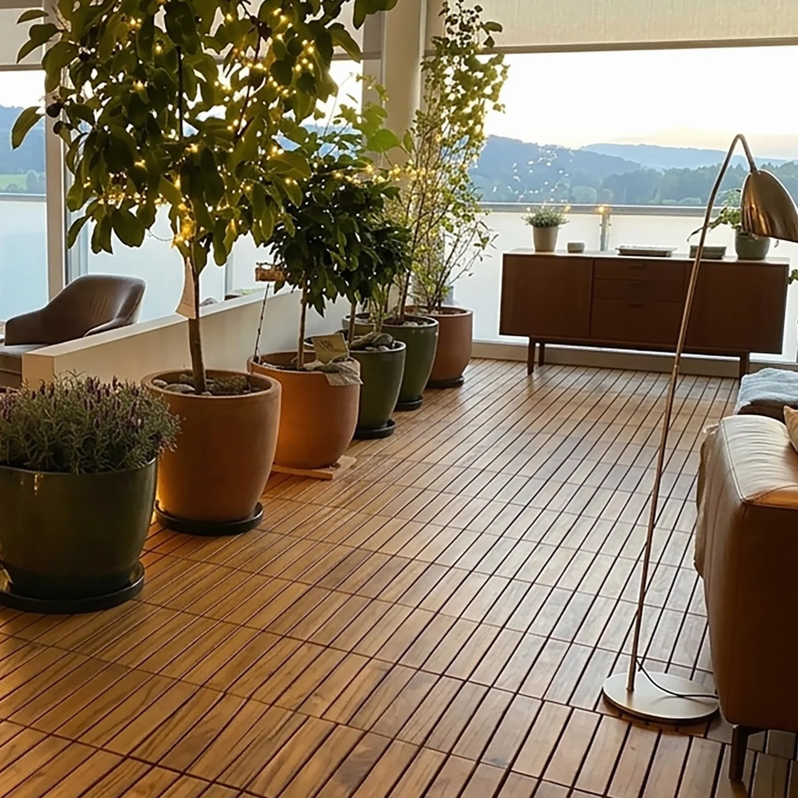 Balkon Bodenbelag 30×30cm Akazien goldenes Teakholz Holzfliesen Terassenboden außen 10 Fliesen 0,9m²