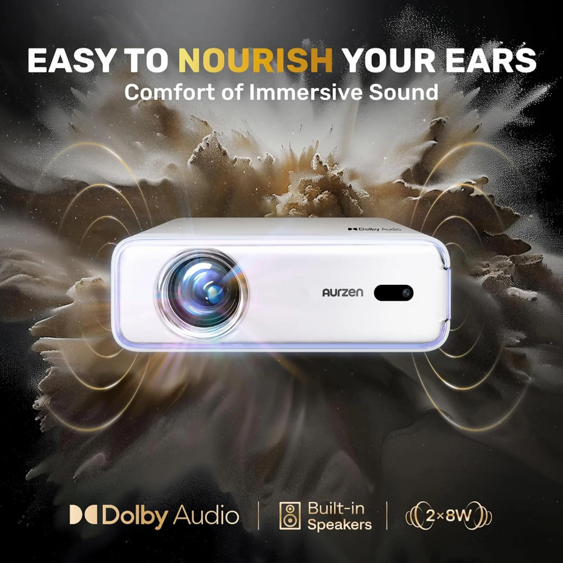 NetfIix oficjalnie i DoIby Audio] Aurzen Eazze D1 4K obsługiwany inteligentny projektor z automatyczną ostrością i automatycznym keystone, 50% zoomem, HDR 10, 60 Hz przenośny projektor do iOS/Android