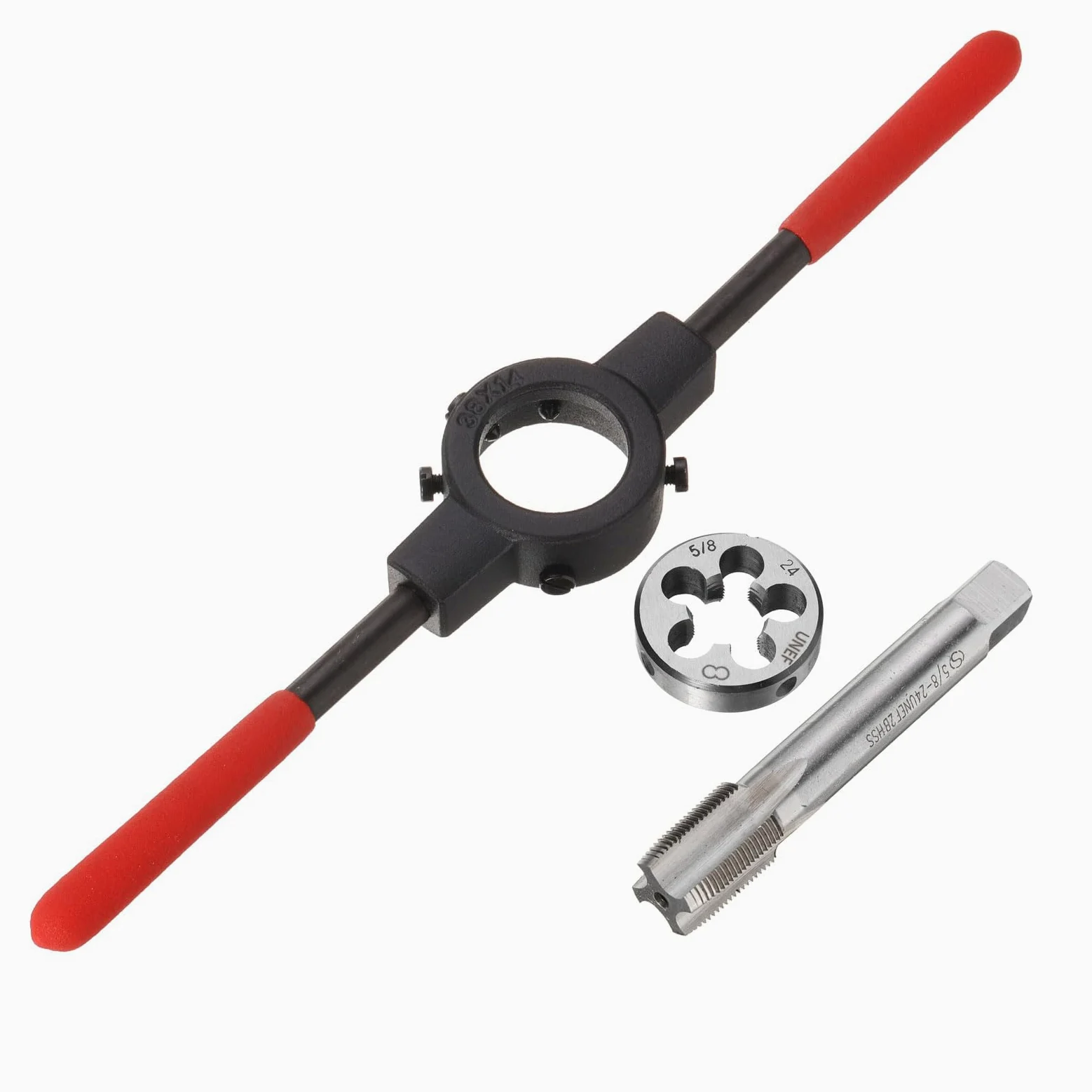 Zestaw gwintowników i narzynek 5/8-11 UNC, 38 mm, okrągły klucz do narzynek z uchwytem z tworzywa sztucznego, narzędzie do gwintowania gwintowników i narzynek okrągłych ze stali szybkotnącej