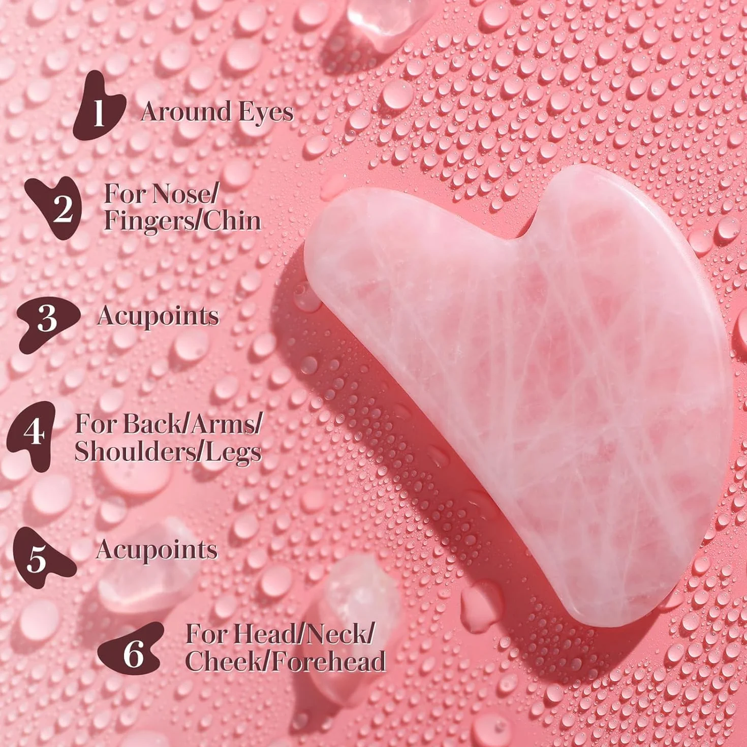 Gua Sha, 100% naturalny kamień, narzędzie do rzeźbienia linii szczęki i redukcji obrzęków, narzędzie do masażu gua sha, odpowiednie do codziennej pielęgnacji skóry (różowy)