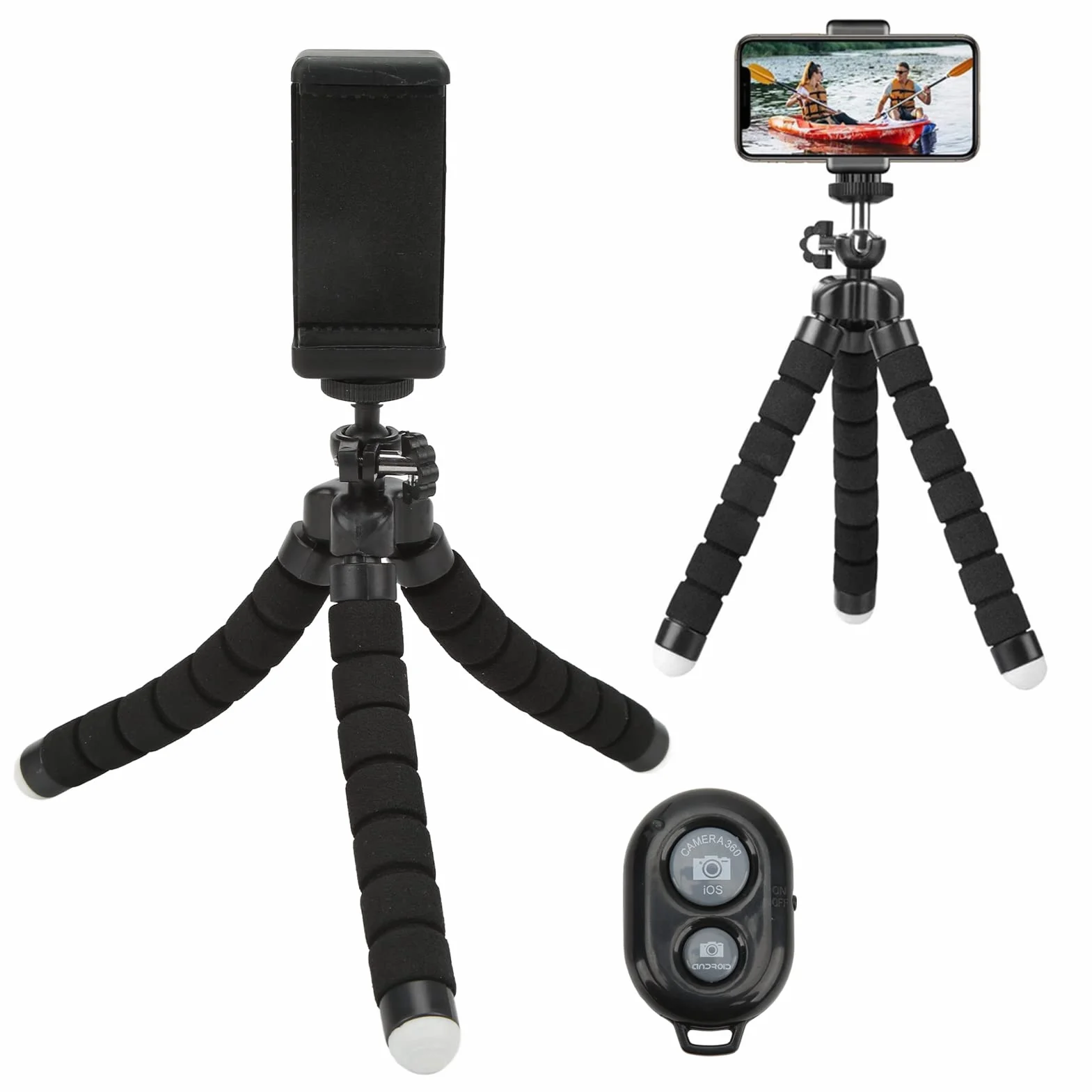 Elastyczny Statyw z Gąbki, Aluminiowy Statyw do Telefonu Komórkowego Selfie Stick, 30 Stóp Bezprzewodowy Pilot Zdalnego Sterowania Uchwyt na Telefon do Telefonu Komórkowego 6-9 Cm / 2,4-3,5 Cala