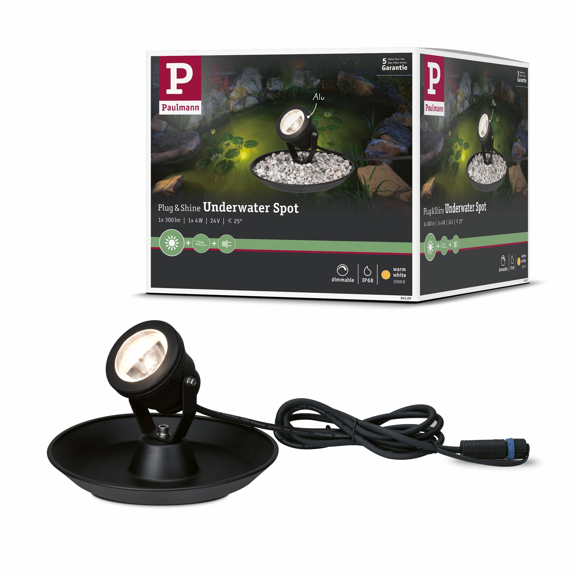 Paulmann Plug & Shine LED oprawa do stawu okrągła ściemn. 1x2,8 W IP68 czarna 3000 K
