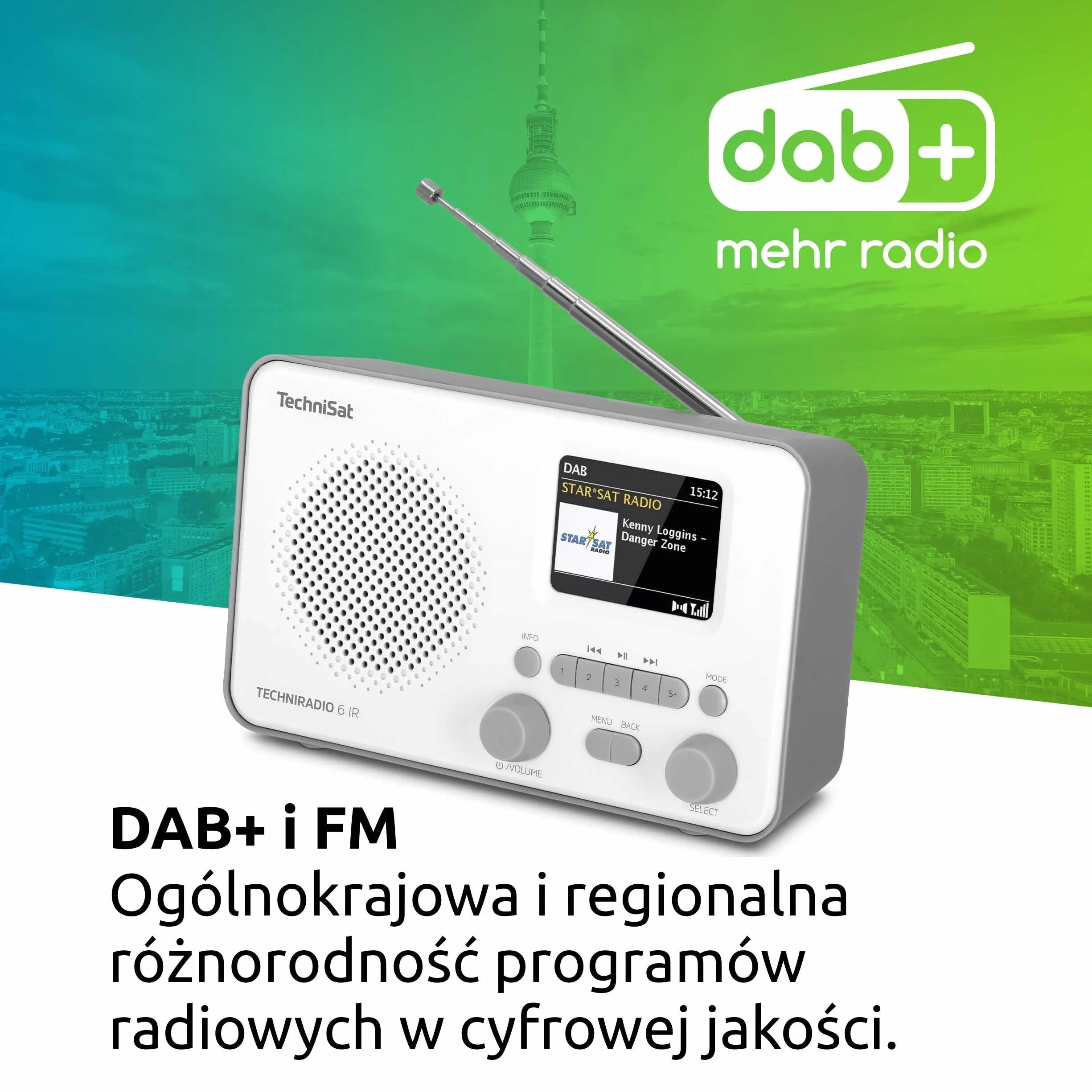 TechniSat TECHNIRADIO 6 IR – przenośne radio internetowe (DAB+, FM, WLAN, Bluetooth, kolorowy wyświetlacz, budzik, pamięć ulubionych, 3 W RMS) biały/szary