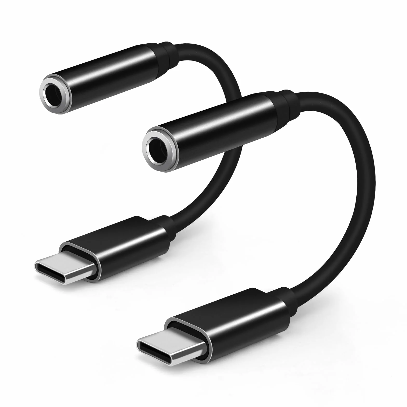 Adapter USB C na 3,5 mm gniazdo słuchawkowe (2 sztuki), adapter do słuchawek AUX na USB C na 3,5 mm, adapter AUX kompatybilny z Samsung Galaxy, iPad Pro, MacBookiem (czarny)